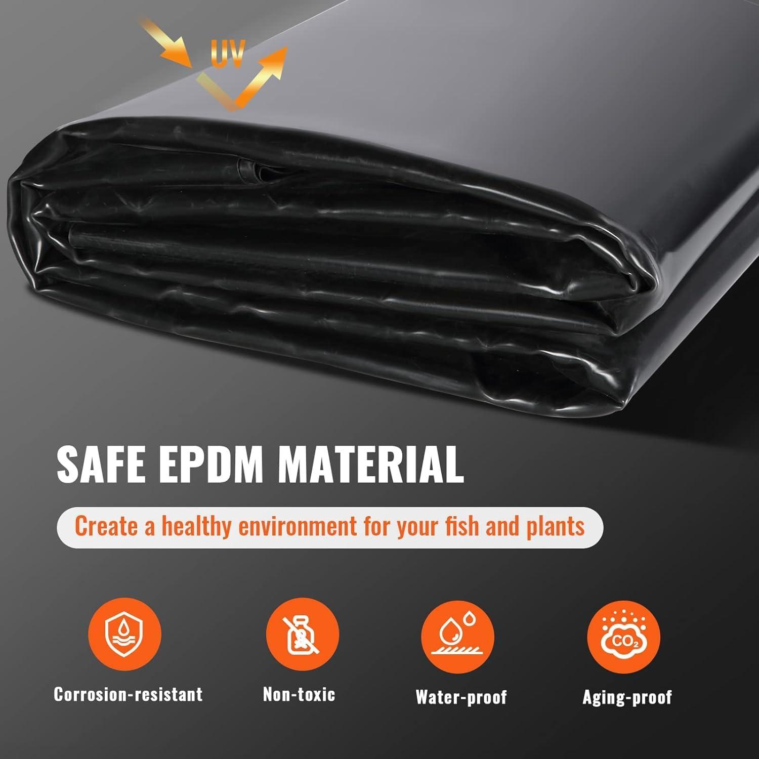 imageVEVOR LLDPE Pond Liner 20x25 ft Pond Liner 20 Mil Fish Pond Liners for Waterfall Pond and Fish PondsEPDM