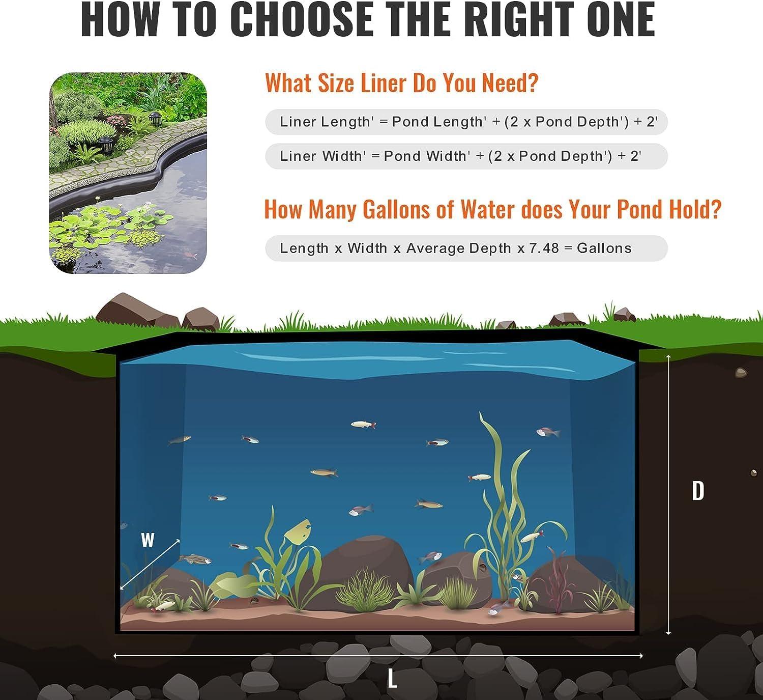 imageVEVOR LLDPE Pond Liner 20x25 ft Pond Liner 20 Mil Fish Pond Liners for Waterfall Pond and Fish PondsEPDM