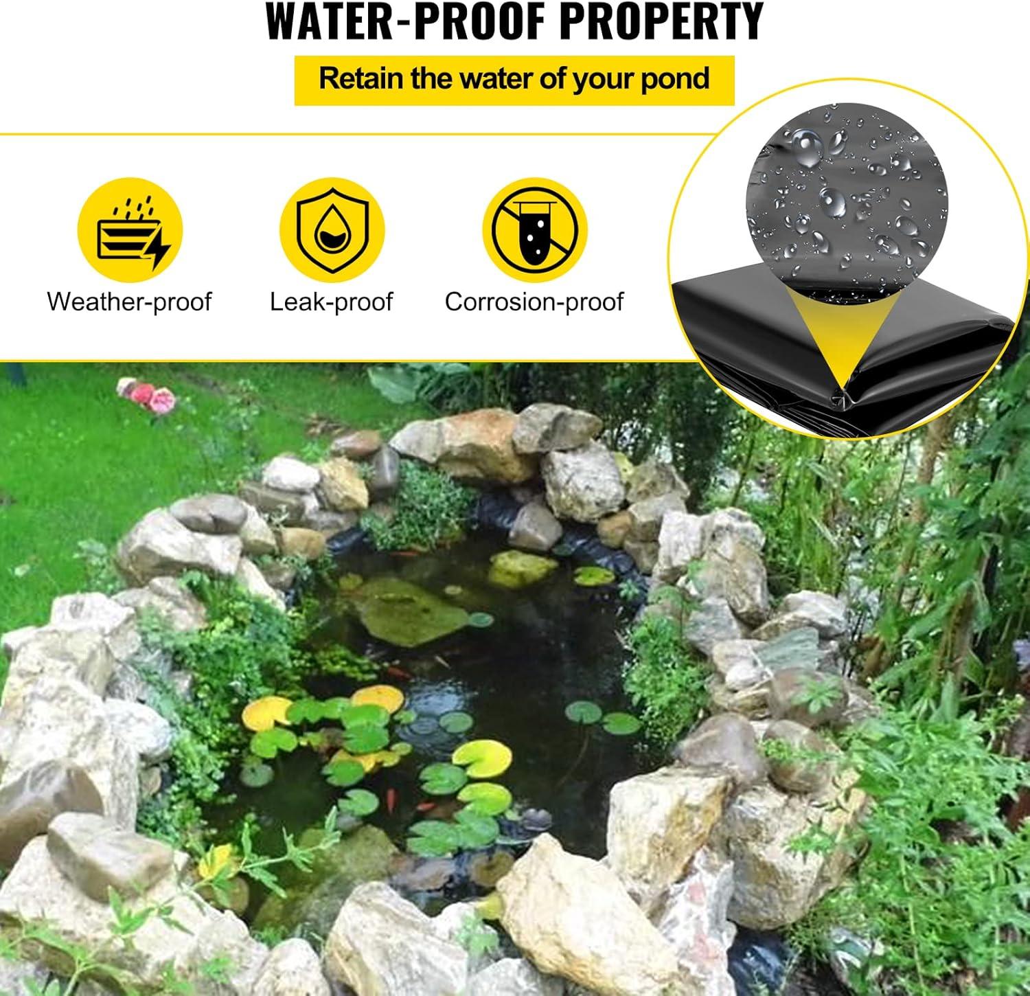 imageVEVOR LLDPE Pond Liner 20x25 ft Pond Liner 20 Mil Fish Pond Liners for Waterfall Pond and Fish PondsLLDPE