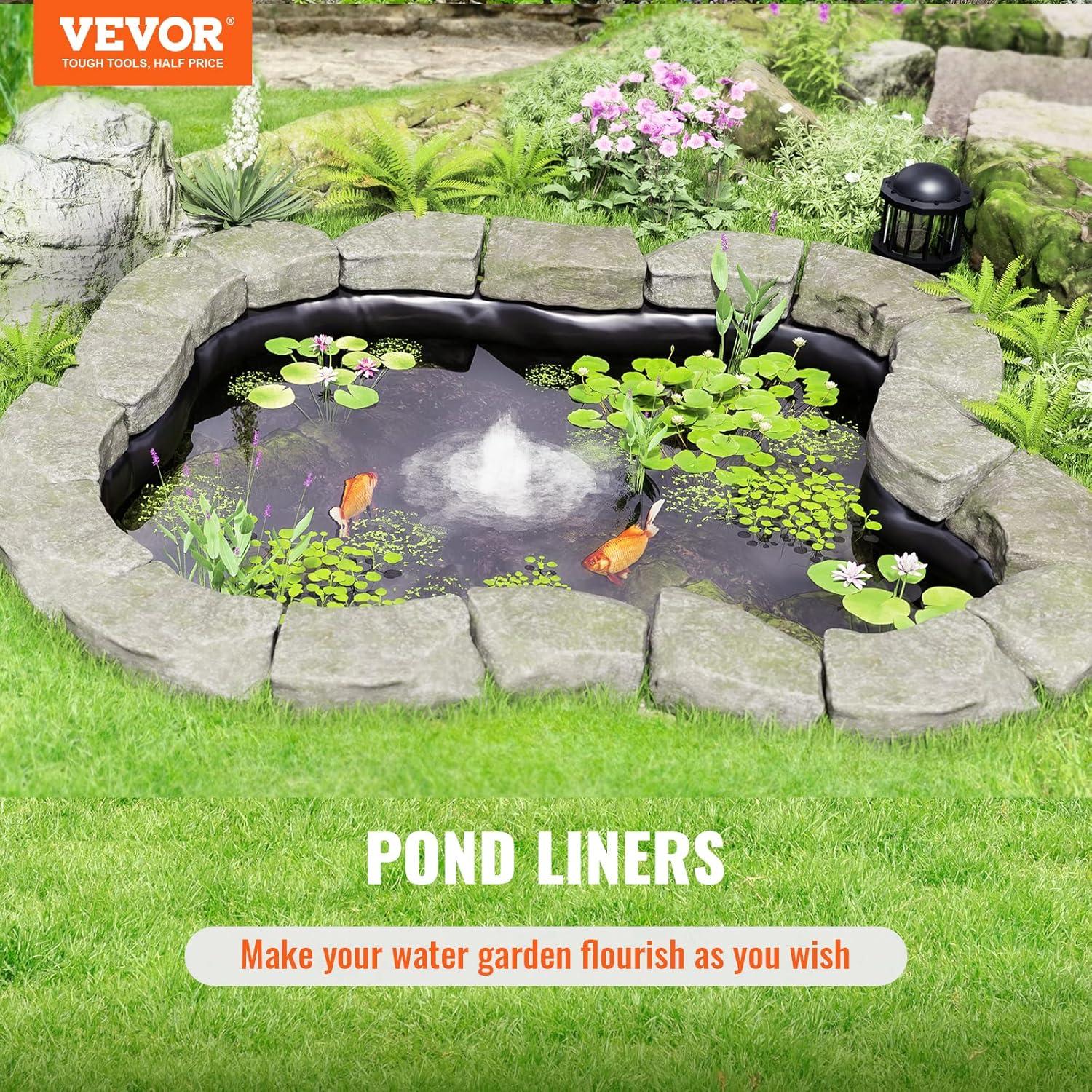 imageVEVOR LLDPE Pond Liner 20x25 ft Pond Liner 20 Mil Fish Pond Liners for Waterfall Pond and Fish PondsLLDPE