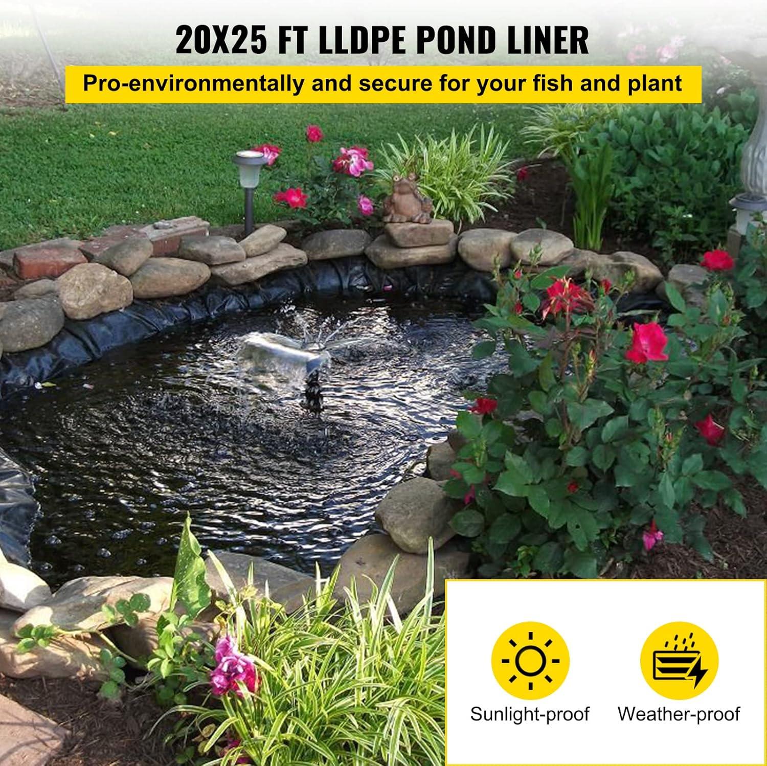 imageVEVOR LLDPE Pond Liner 20x25 ft Pond Liner 20 Mil Fish Pond Liners for Waterfall Pond and Fish PondsLLDPE