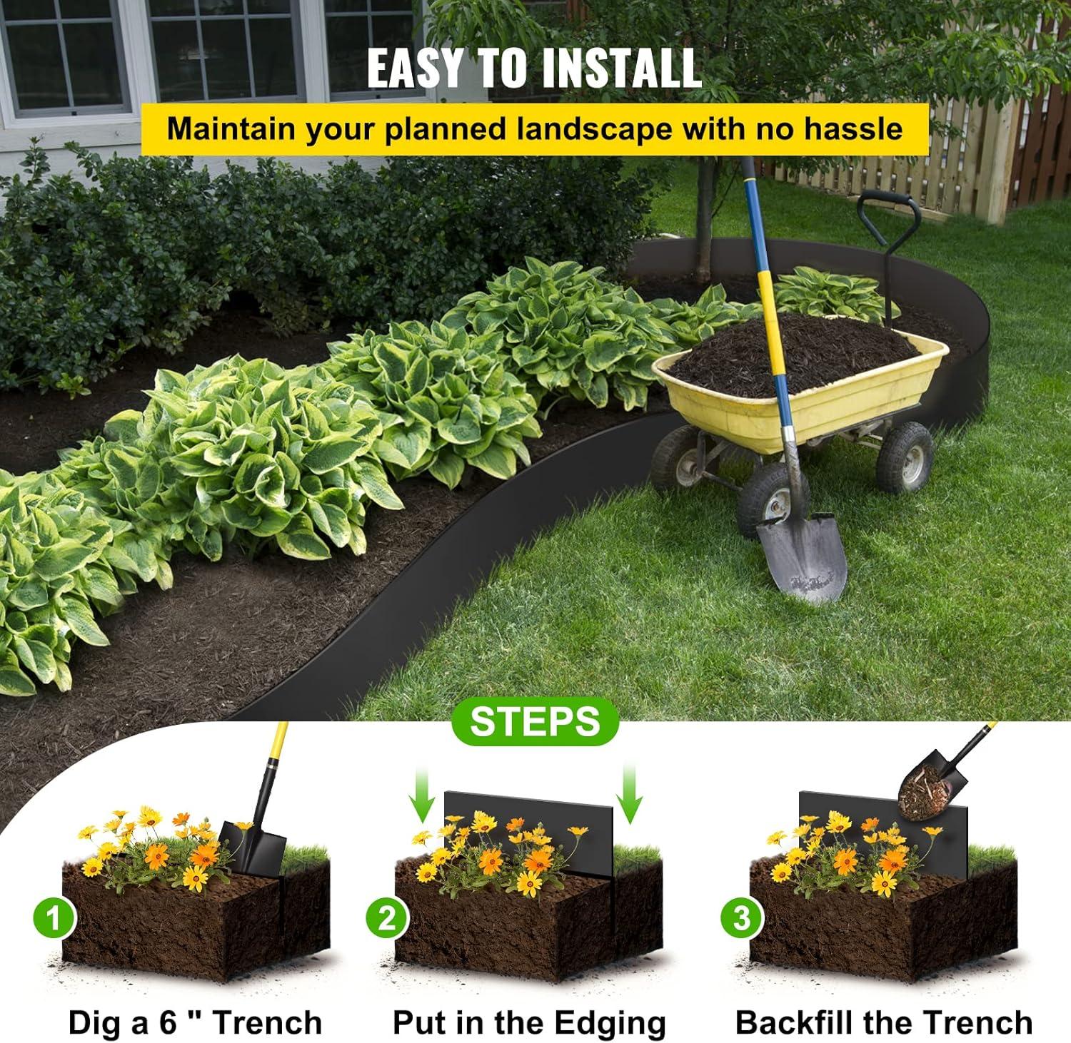 imageVEVOR Landscape Edging 10 inch Depth 60 ft Total Length Recycled HDPE Coiled Terrace Board Flexible Bender Border for Landscaping Lawn Garden Yard Against Invading Weeds Black40 FT