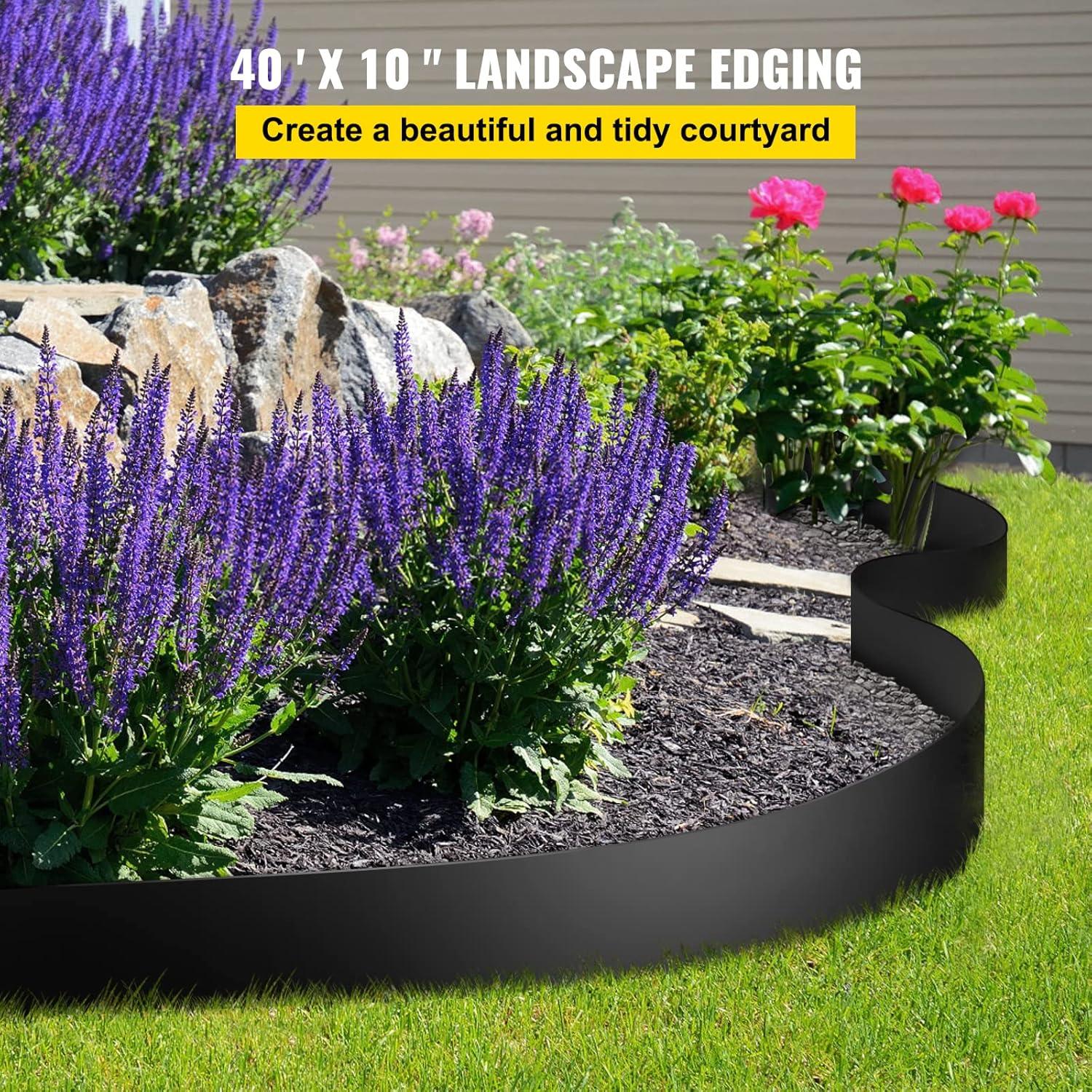 imageVEVOR Landscape Edging 10 inch Depth 60 ft Total Length Recycled HDPE Coiled Terrace Board Flexible Bender Border for Landscaping Lawn Garden Yard Against Invading Weeds Black40 FT