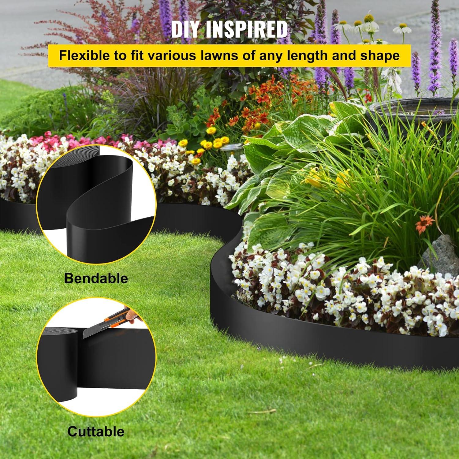 imageVEVOR Landscape Edging 10 inch Depth 60 ft Total Length Recycled HDPE Coiled Terrace Board Flexible Bender Border for Landscaping Lawn Garden Yard Against Invading Weeds Black80 FT