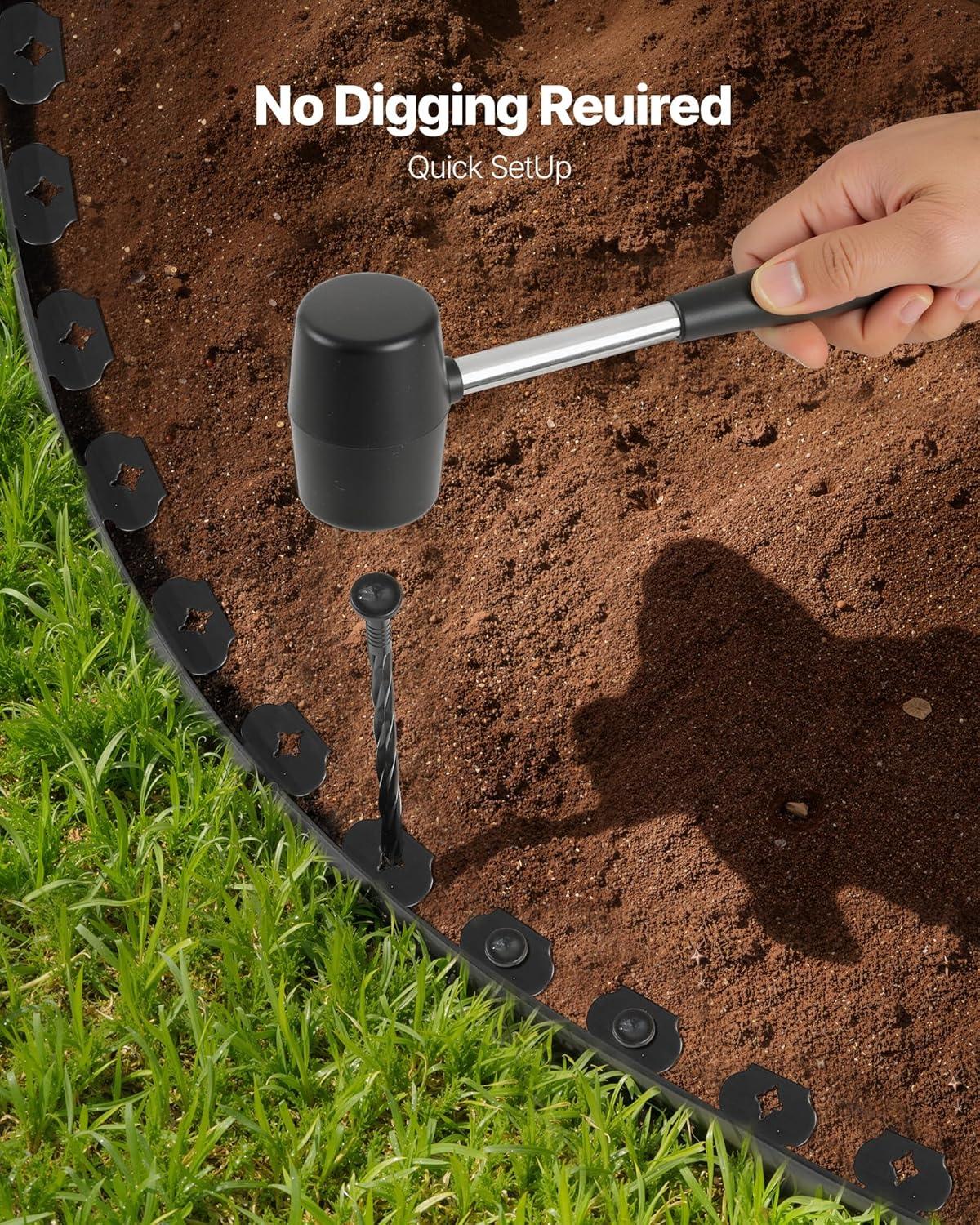 imageVEVOR Landscape Edging 66 ft x 4 in Plastic Garden Border Edging with 60 Spikes ampamp 2 Ground Stakes No Dig Flexible Lawn Edgings Roll UVResistant Mini Fence Borders for Flower Beds Yard Paver100ft15inLshaped