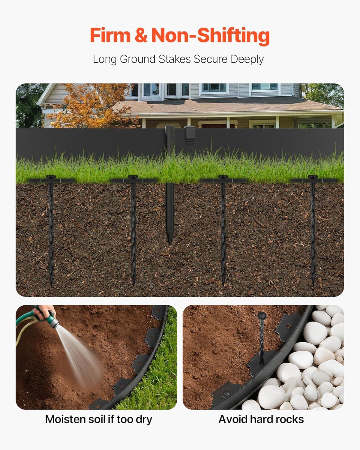 imageVEVOR Landscape Edging 66 ft x 4 in Plastic Garden Border Edging with 60 Spikes ampamp 2 Ground Stakes No Dig Flexible Lawn Edgings Roll UVResistant Mini Fence Borders for Flower Beds Yard Paver33ft4inLshaped