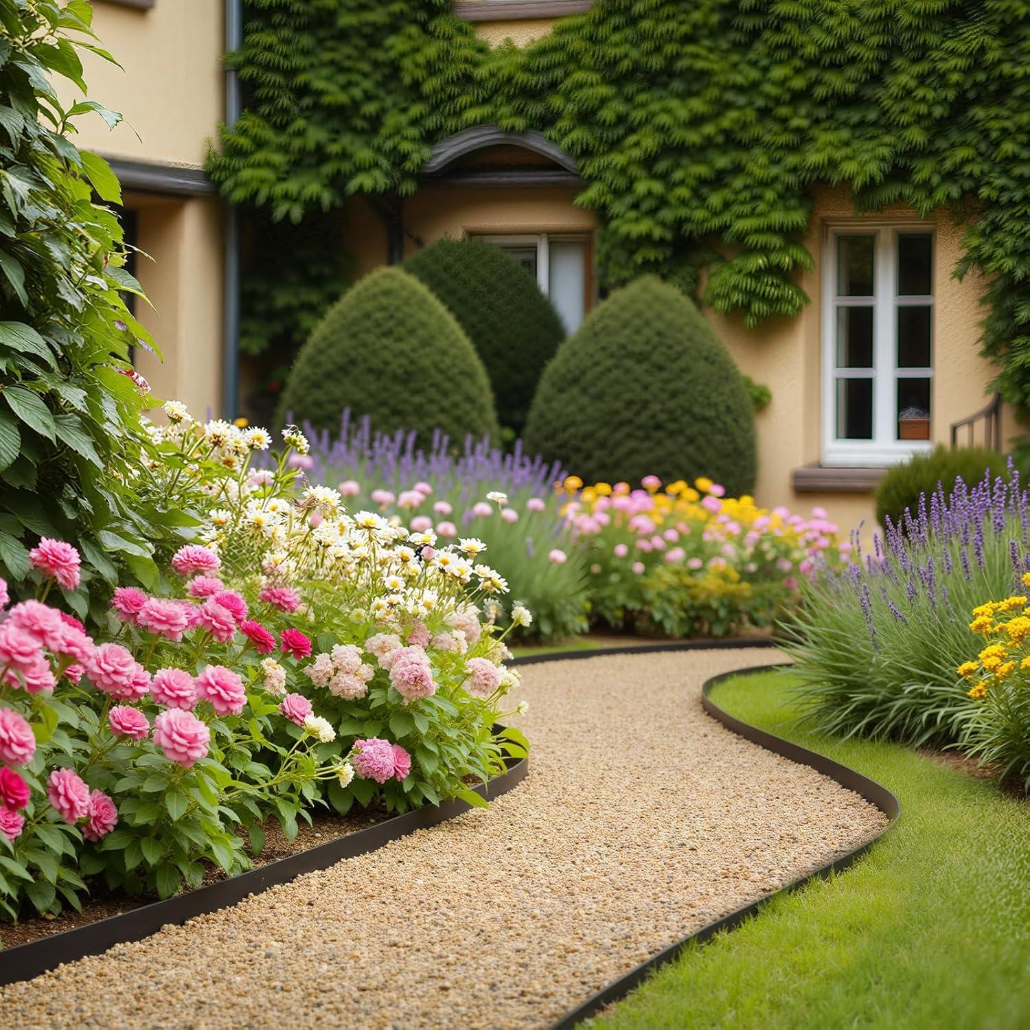 imageVEVOR Landscape Edging 66 ft x 4 in Plastic Garden Border Edging with 60 Spikes ampamp 2 Ground Stakes No Dig Flexible Lawn Edgings Roll UVResistant Mini Fence Borders for Flower Beds Yard Paver100ft15inLshaped