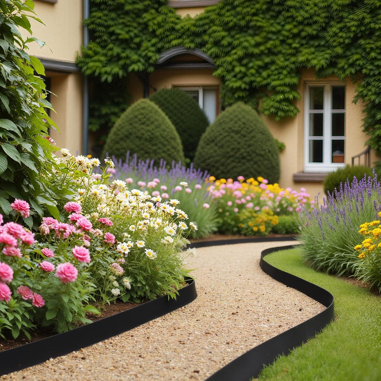 imageVEVOR Landscape Edging 66 ft x 4 in Plastic Garden Border Edging with 60 Spikes ampamp 2 Ground Stakes No Dig Flexible Lawn Edgings Roll UVResistant Mini Fence Borders for Flower Beds Yard Paver33ft4inLshaped