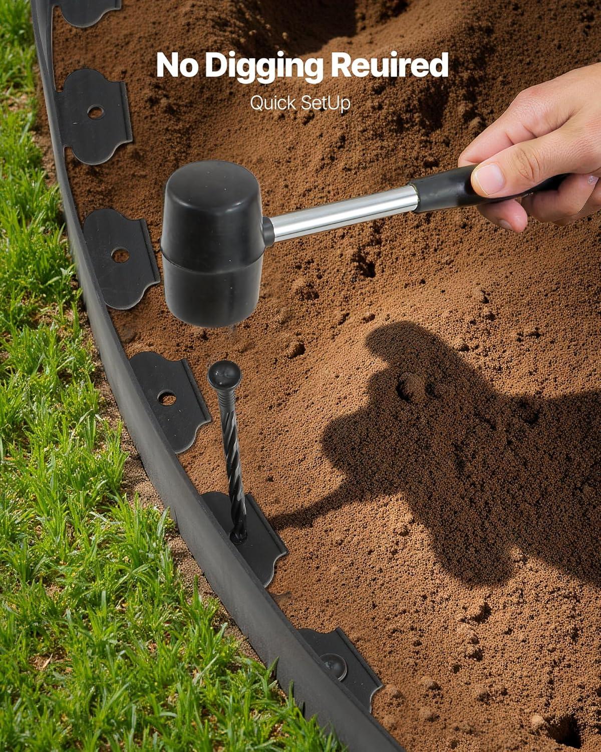 imageVEVOR Landscape Edging 66 ft x 4 in Plastic Garden Border Edging with 60 Spikes ampamp 2 Ground Stakes No Dig Flexible Lawn Edgings Roll UVResistant Mini Fence Borders for Flower Beds Yard Paver66ft4inLshaped