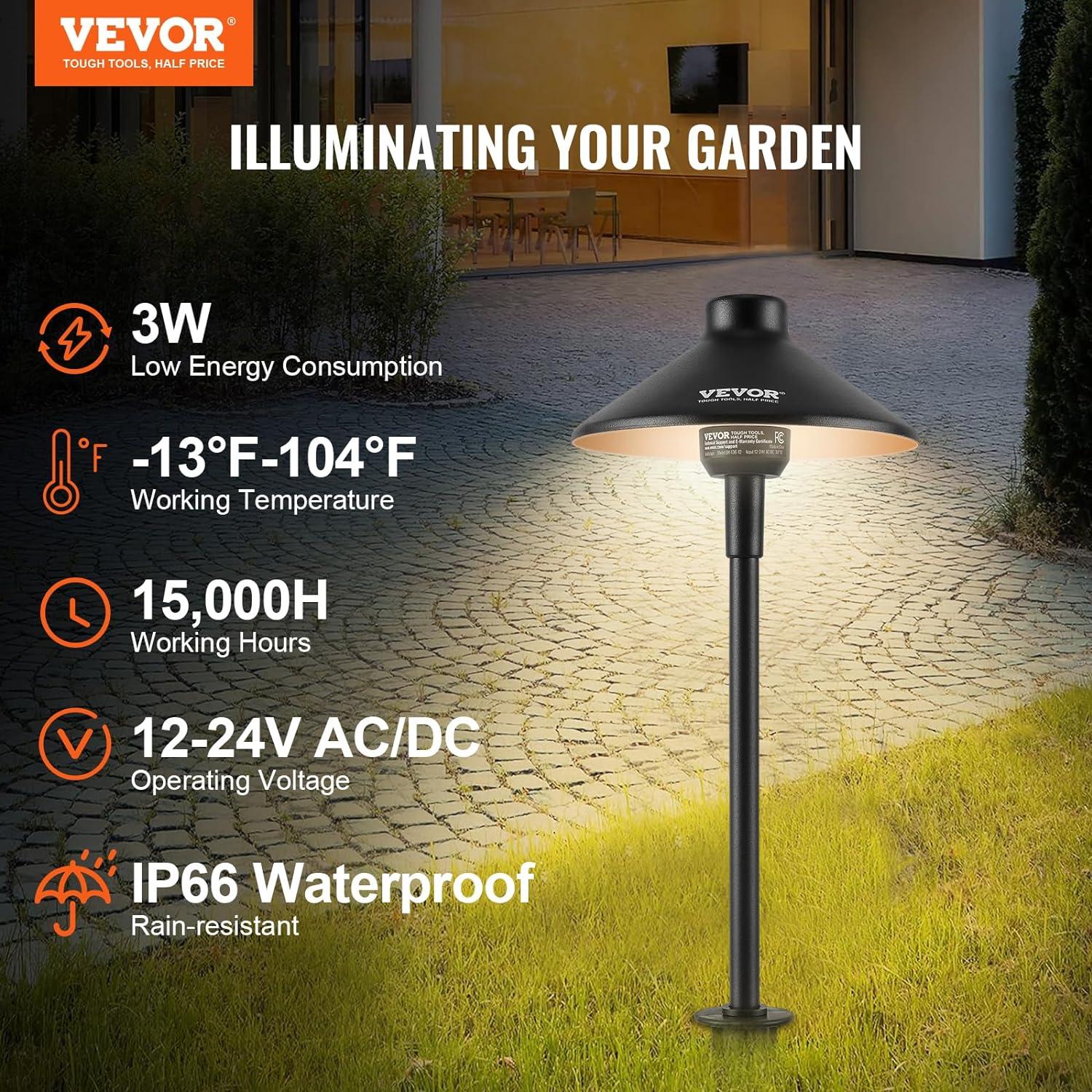imageVEVOR Landscape Lighting 6W Low Voltage LED Landscape Lights IP66 Waterproof Landscape Spotlights Yard Lawn Garden Pathway Outdoor Lights 12V 24V 450LM Warm White 3000K 12 Pack with ConnectorsOutdoorWalkway Lights