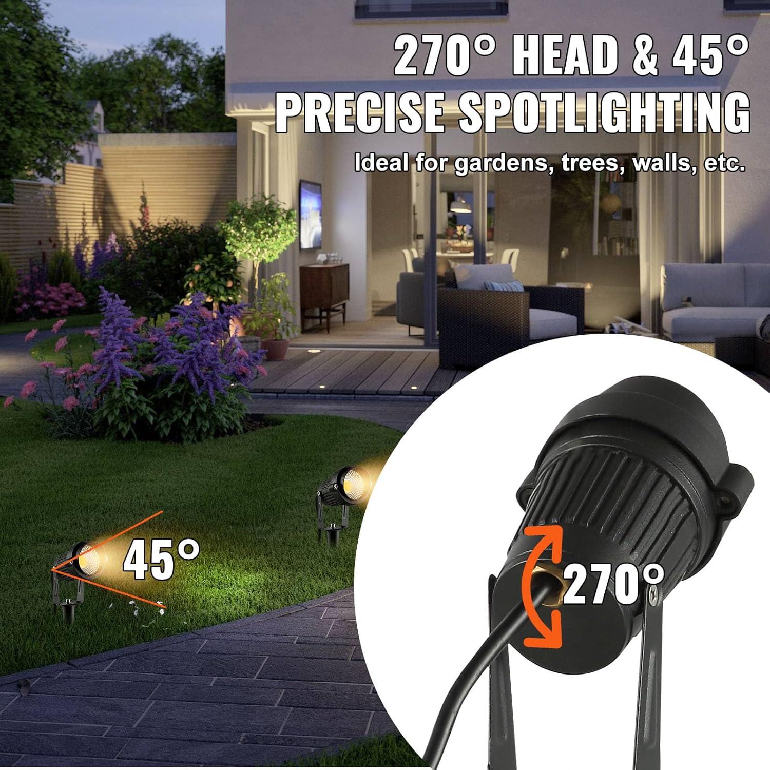 imageVEVOR Landscape Lighting 6W Low Voltage LED Landscape Lights IP66 Waterproof Landscape Spotlights Yard Lawn Garden Pathway Outdoor Lights 12V 24V 450LM Warm White 3000K 12 Pack with ConnectorsOutdoorLandscape Lights