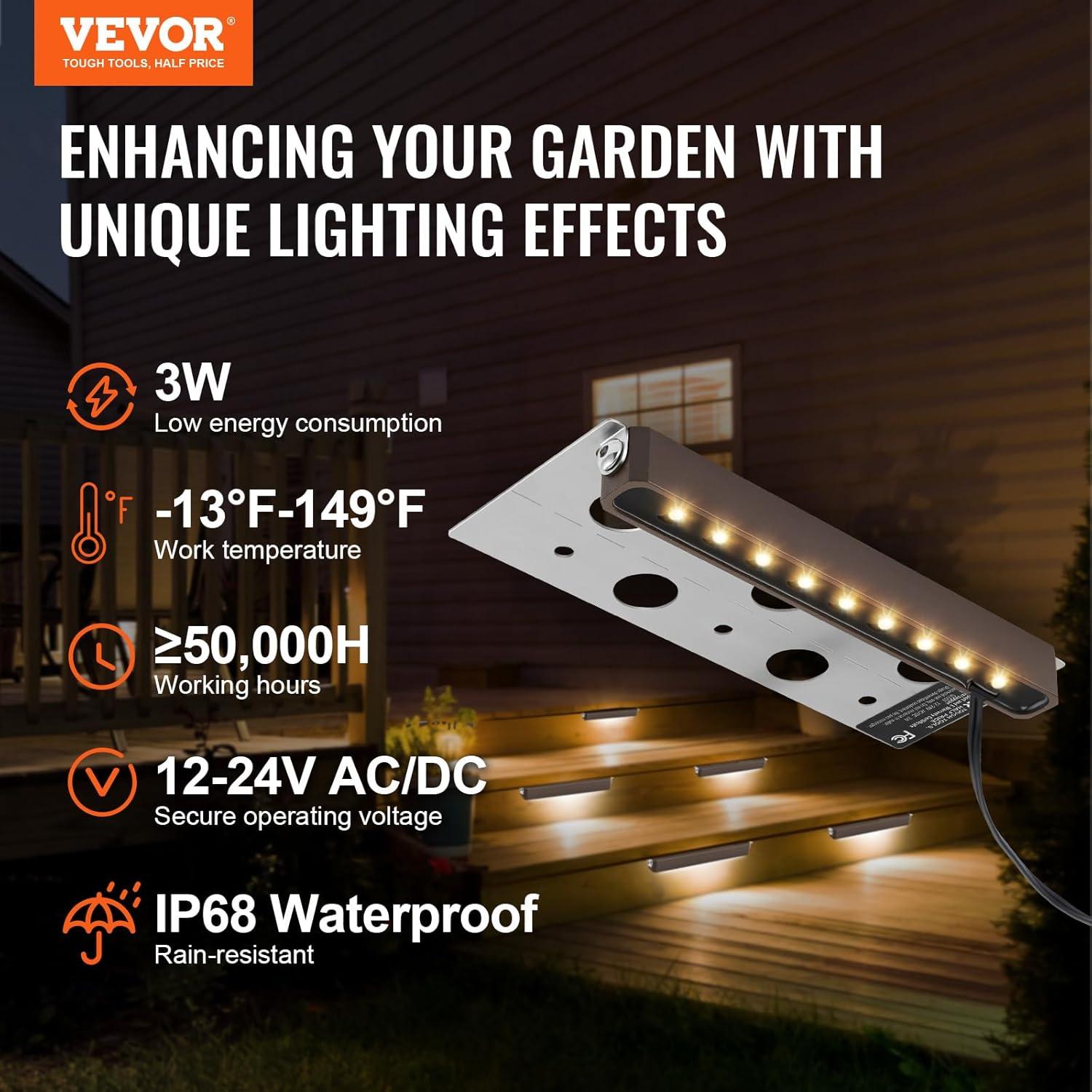 imageVEVOR Landscape Lighting 6W Low Voltage LED Landscape Lights IP66 Waterproof Landscape Spotlights Yard Lawn Garden Pathway Outdoor Lights 12V 24V 450LM Warm White 3000K 12 Pack with ConnectorsOutdoorLandscape Lights