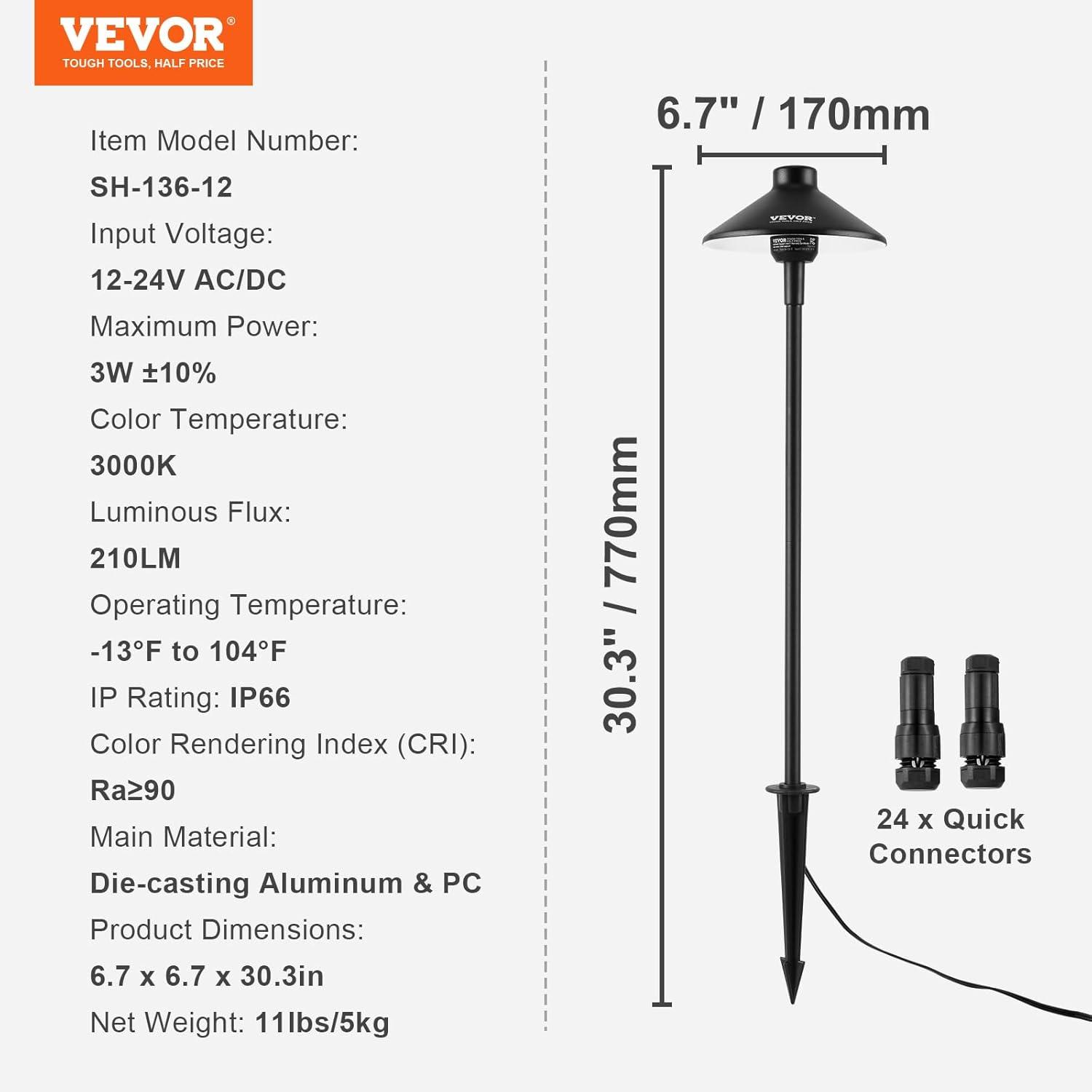 imageVEVOR Landscape Lighting 6W Low Voltage LED Landscape Lights IP66 Waterproof Landscape Spotlights Yard Lawn Garden Pathway Outdoor Lights 12V 24V 450LM Warm White 3000K 12 Pack with ConnectorsOutdoorWalkway Lights