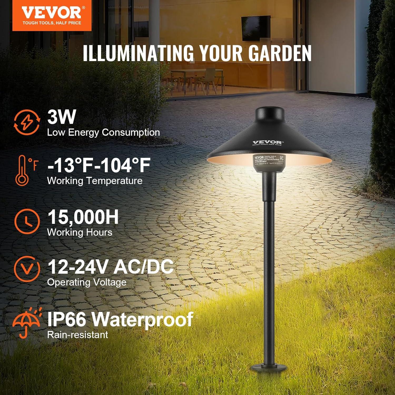imageVEVOR Landscape Lighting 6W Low Voltage LED Landscape Lights IP66 Waterproof Landscape Spotlights Yard Lawn Garden Pathway Outdoor Lights 12V 24V 450LM Warm White 3000K 12 Pack with ConnectorsOutdoorWalkway Lights