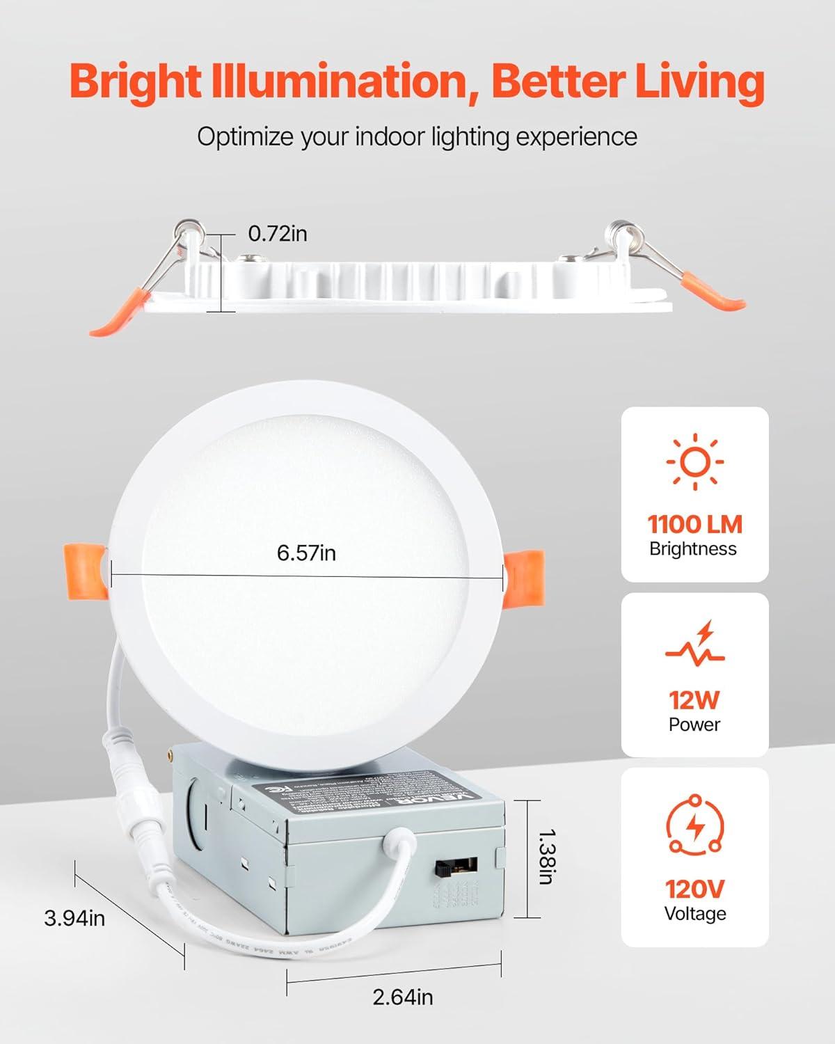 imageVEVOR Landscape Lighting 6W Low Voltage LED Landscape Lights IP66 Waterproof Landscape Spotlights Yard Lawn Garden Pathway Outdoor Lights 12V 24V 450LM Warm White 3000K 12 Pack with ConnectorsIndoorLED Recessed Ceiling Light