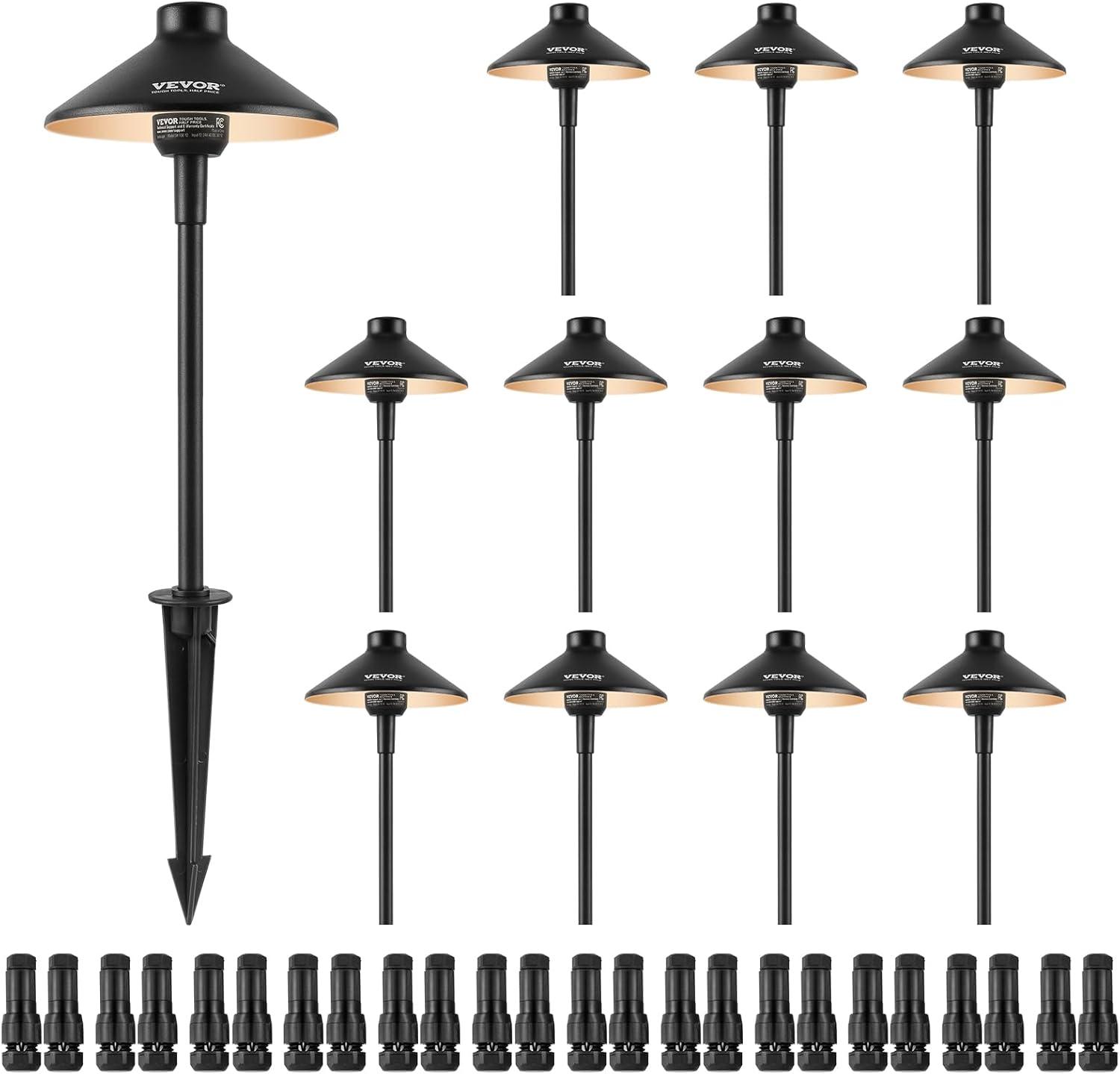 imageVEVOR Landscape Lighting 6W Low Voltage LED Landscape Lights IP66 Waterproof Landscape Spotlights Yard Lawn Garden Pathway Outdoor Lights 12V 24V 450LM Warm White 3000K 12 Pack with ConnectorsOutdoorWalkway Lights