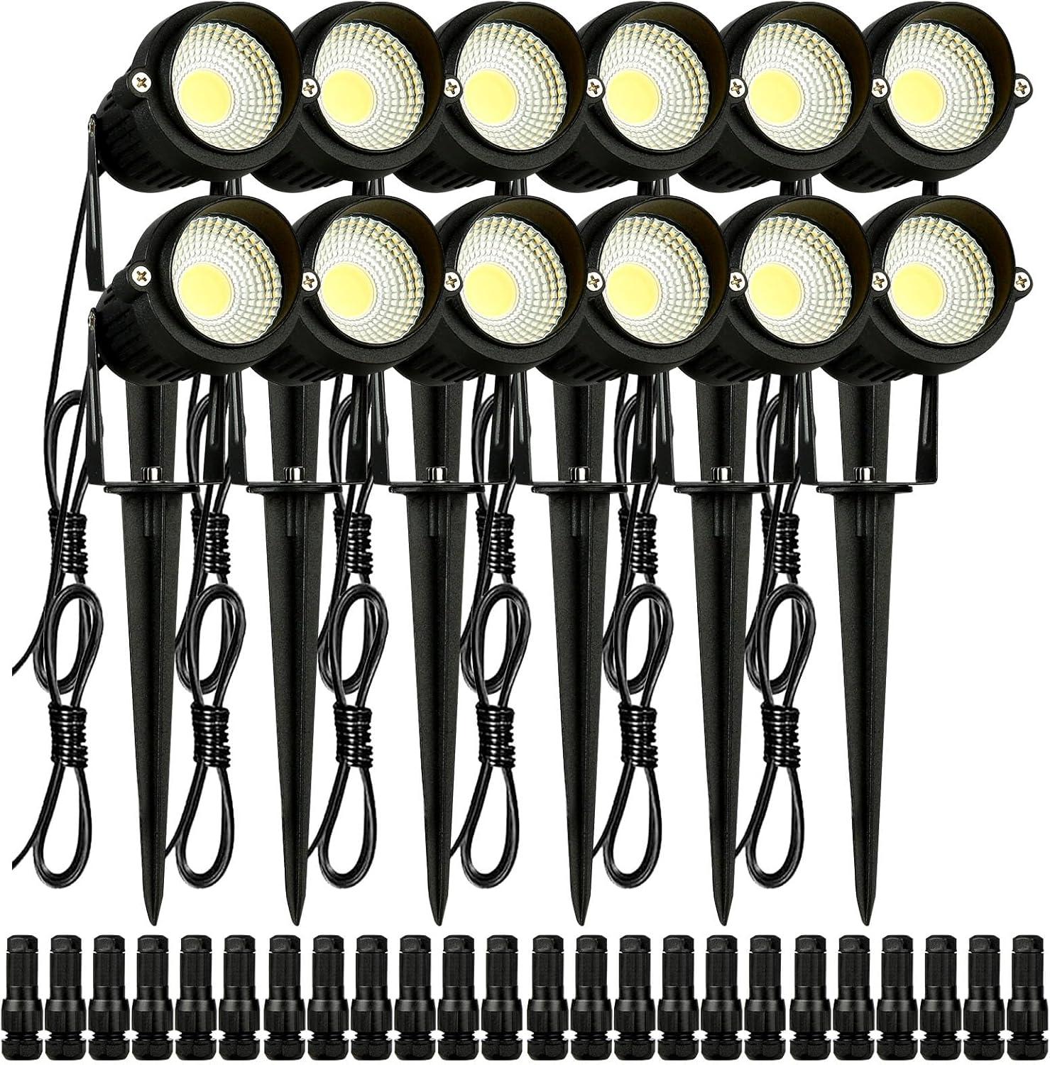 imageVEVOR Landscape Lighting 6W Low Voltage LED Landscape Lights IP66 Waterproof Landscape Spotlights Yard Lawn Garden Pathway Outdoor Lights 12V 24V 450LM Warm White 3000K 12 Pack with ConnectorsOutdoorLandscape Lights