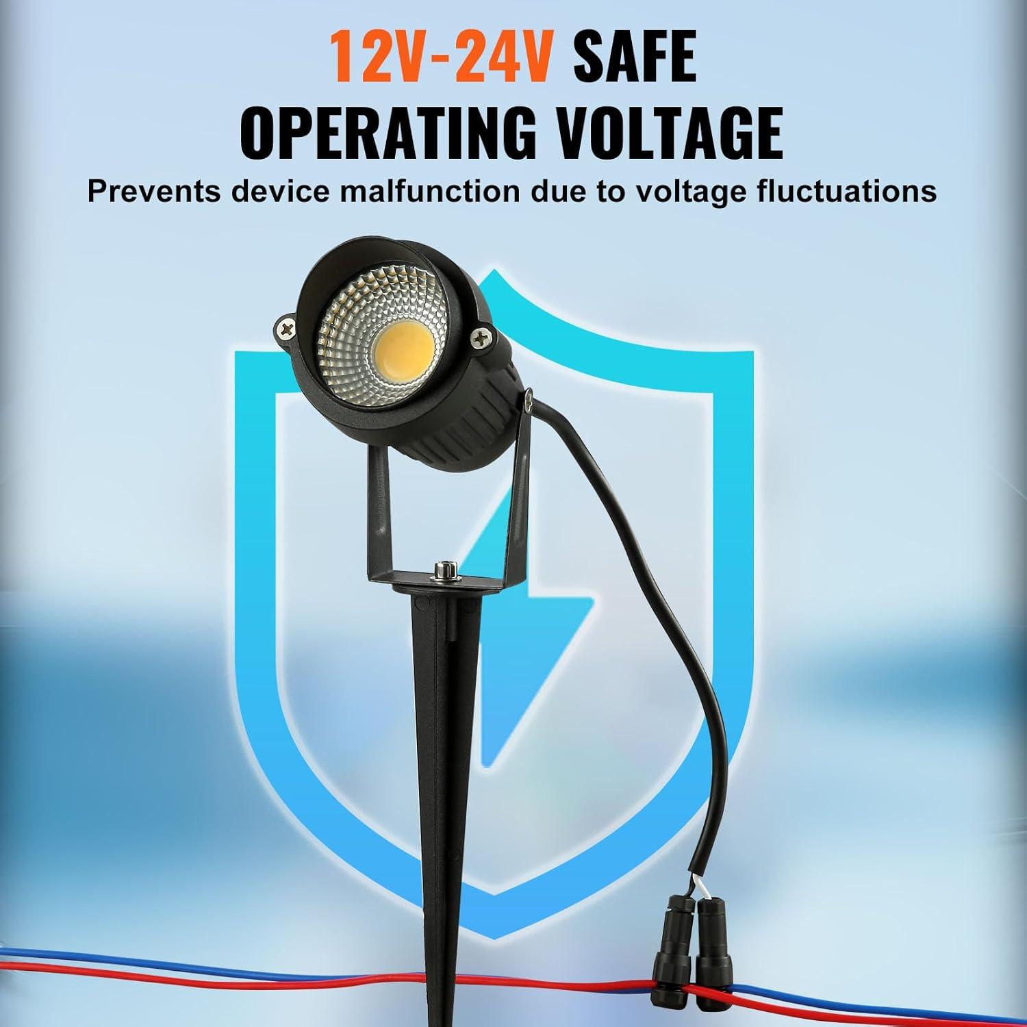 imageVEVOR Landscape Lighting 6W Low Voltage LED Landscape Lights IP66 Waterproof Landscape Spotlights Yard Lawn Garden Pathway Outdoor Lights 12V 24V 450LM Warm White 3000K 12 Pack with ConnectorsOutdoorLandscape Lights
