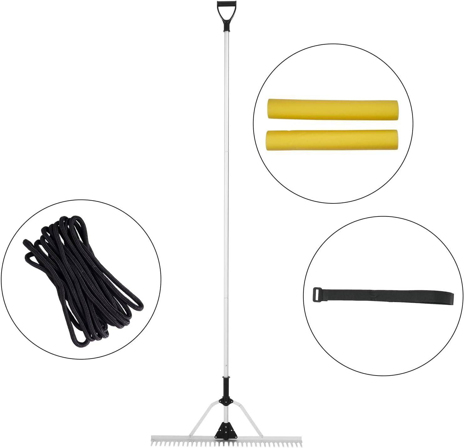 imageVEVOR Landscape Rake 36quot Head Aluminum Lake Weed Rake with 75quot Long Handle for Loosening Soil Lawn Care Weeding Lake Garden Silver10236 HandleRope