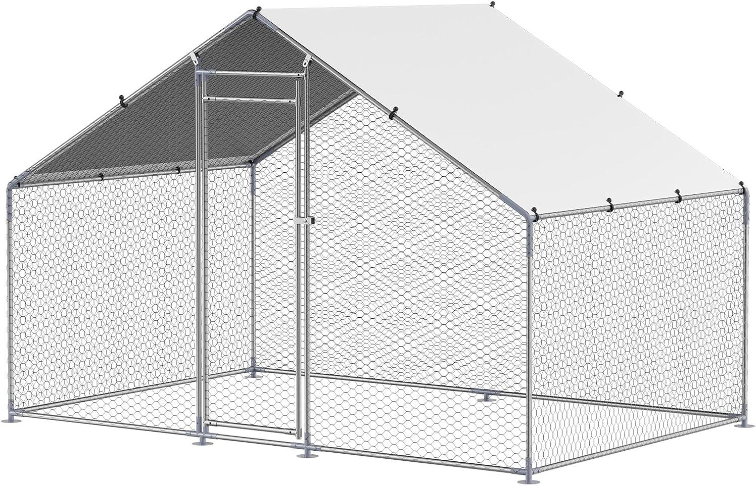 imageVEVOR Large Metal Chicken Coop with Run Walkin Chicken Coop for Yard with Waterproof Cover 65 x 98 x 65 ft Spire Roof Large Poultry Cage for Hen House Duck Coop and Rabbit RunSpire Roof