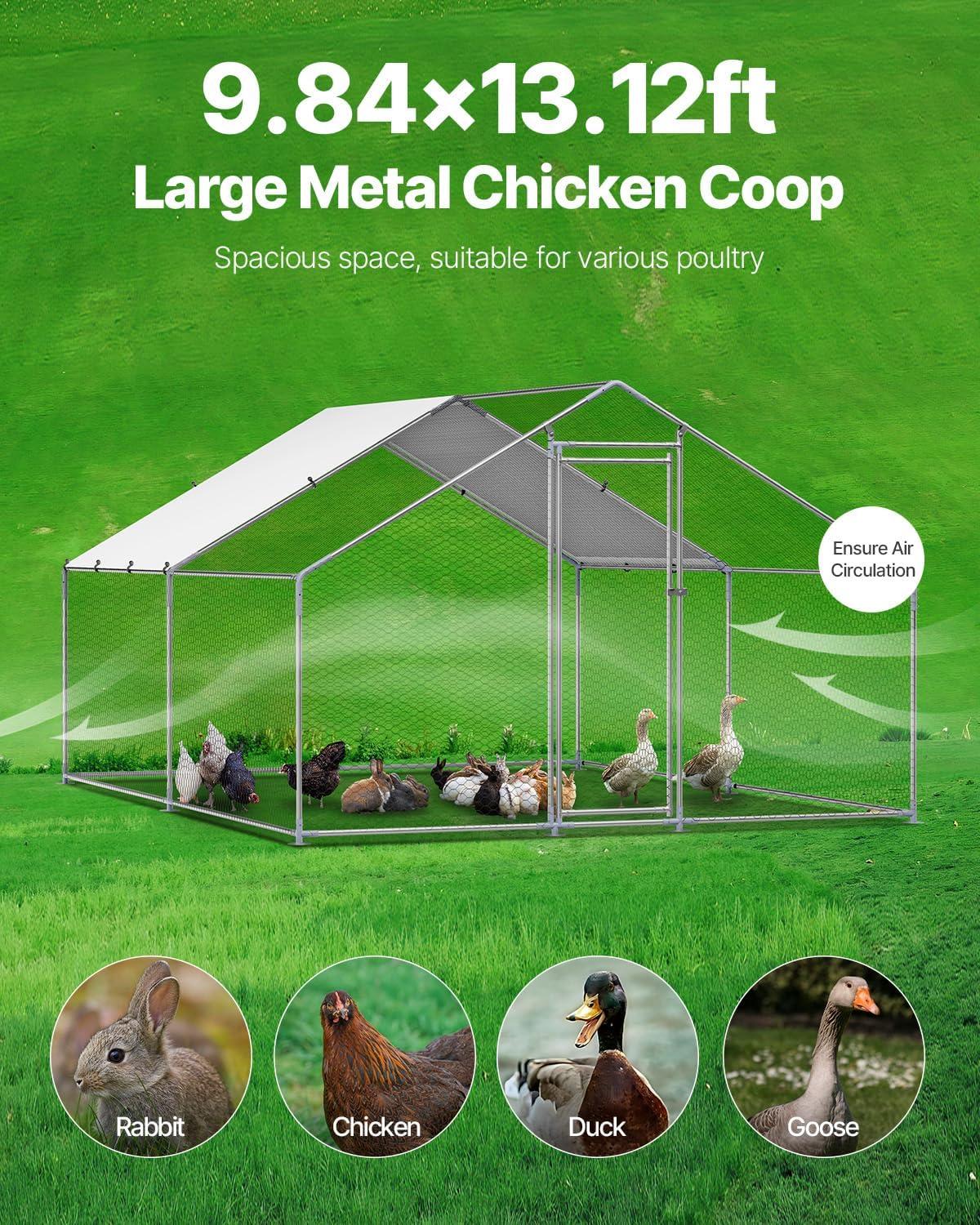 imageVEVOR Large Metal Chicken Coop with Run Walkin Chicken Coop for Yard with Waterproof Cover 65 x 98 x 65 ft Spire Roof Large Poultry Cage for Hen House Duck Coop and Rabbit RunSpire Roof