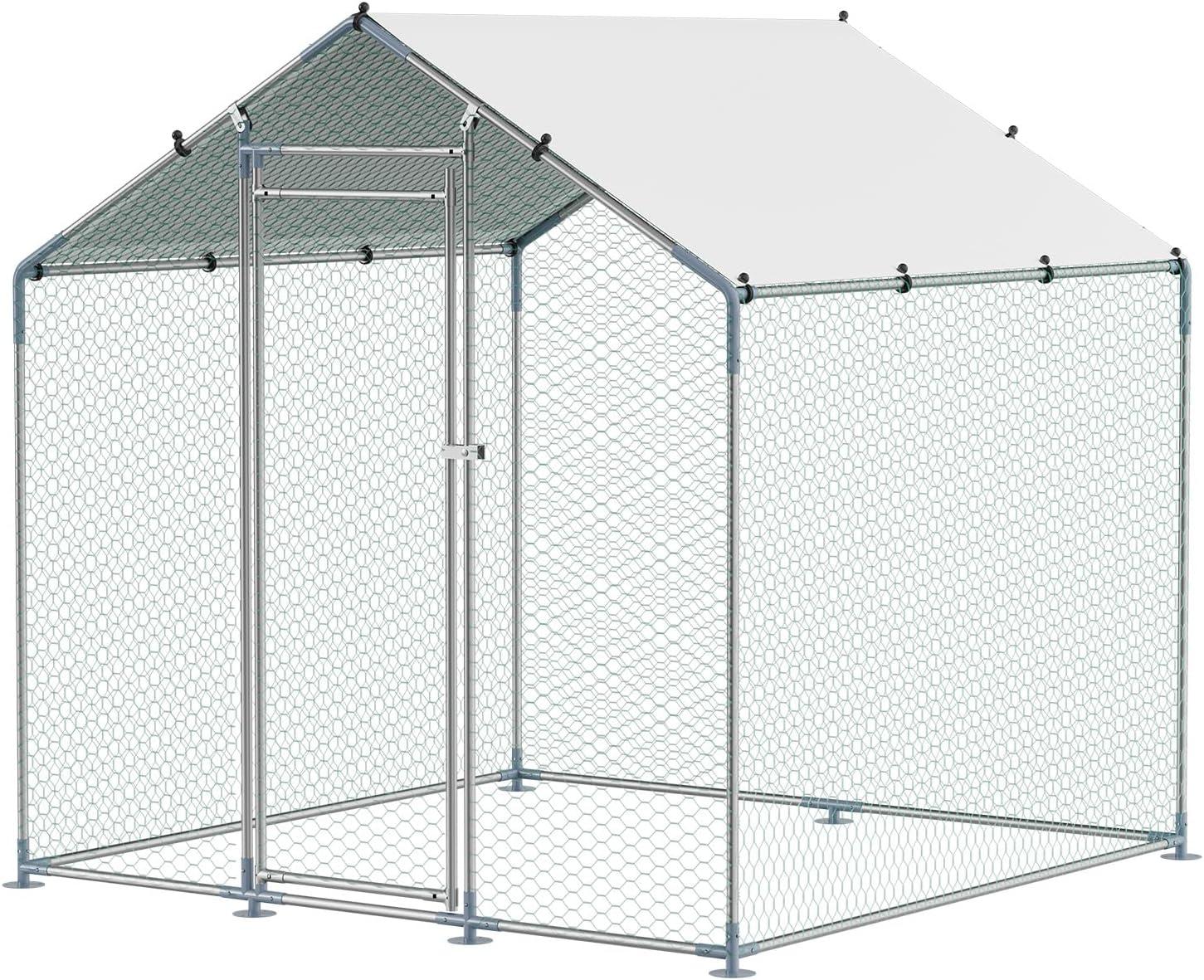 imageVEVOR Large Metal Chicken Coop with Run Walkin Chicken Coop for Yard with Waterproof Cover 65 x 98 x 65 ft Spire Roof Large Poultry Cage for Hen House Duck Coop and Rabbit RunSpire Roof