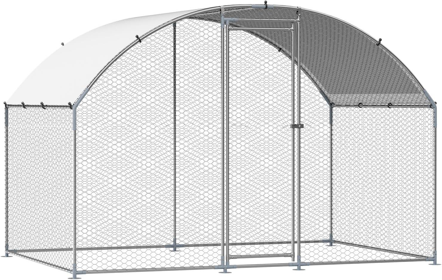 imageVEVOR Large Metal Chicken Coop with Run Walkin Chicken Coop for Yard with Waterproof Cover 65 x 98 x 65 ft Spire Roof Large Poultry Cage for Hen House Duck Coop and Rabbit RunDome Roof