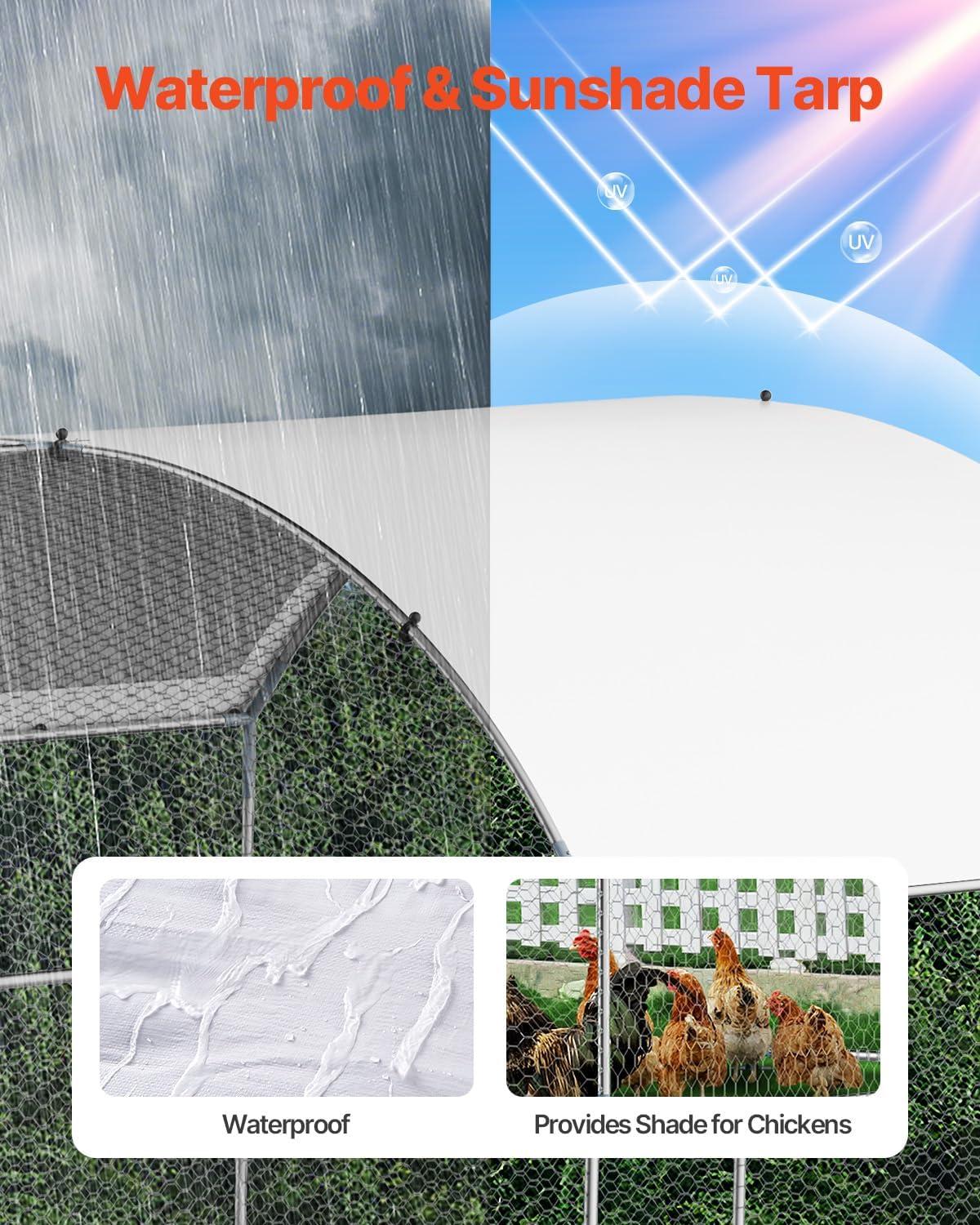 imageVEVOR Large Metal Chicken Coop with Run Walkin Chicken Coop for Yard with Waterproof Cover 65 x 98 x 65 ft Spire Roof Large Poultry Cage for Hen House Duck Coop and Rabbit RunDome Roof