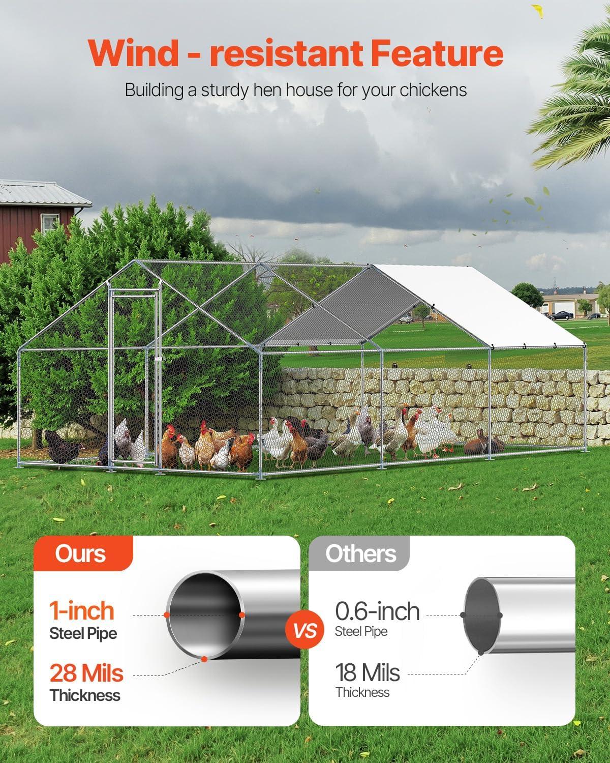 imageVEVOR Large Metal Chicken Coop with Run Walkin Chicken Coop for Yard with Waterproof Cover 65 x 98 x 65 ft Spire Roof Large Poultry Cage for Hen House Duck Coop and Rabbit RunSpire Roof