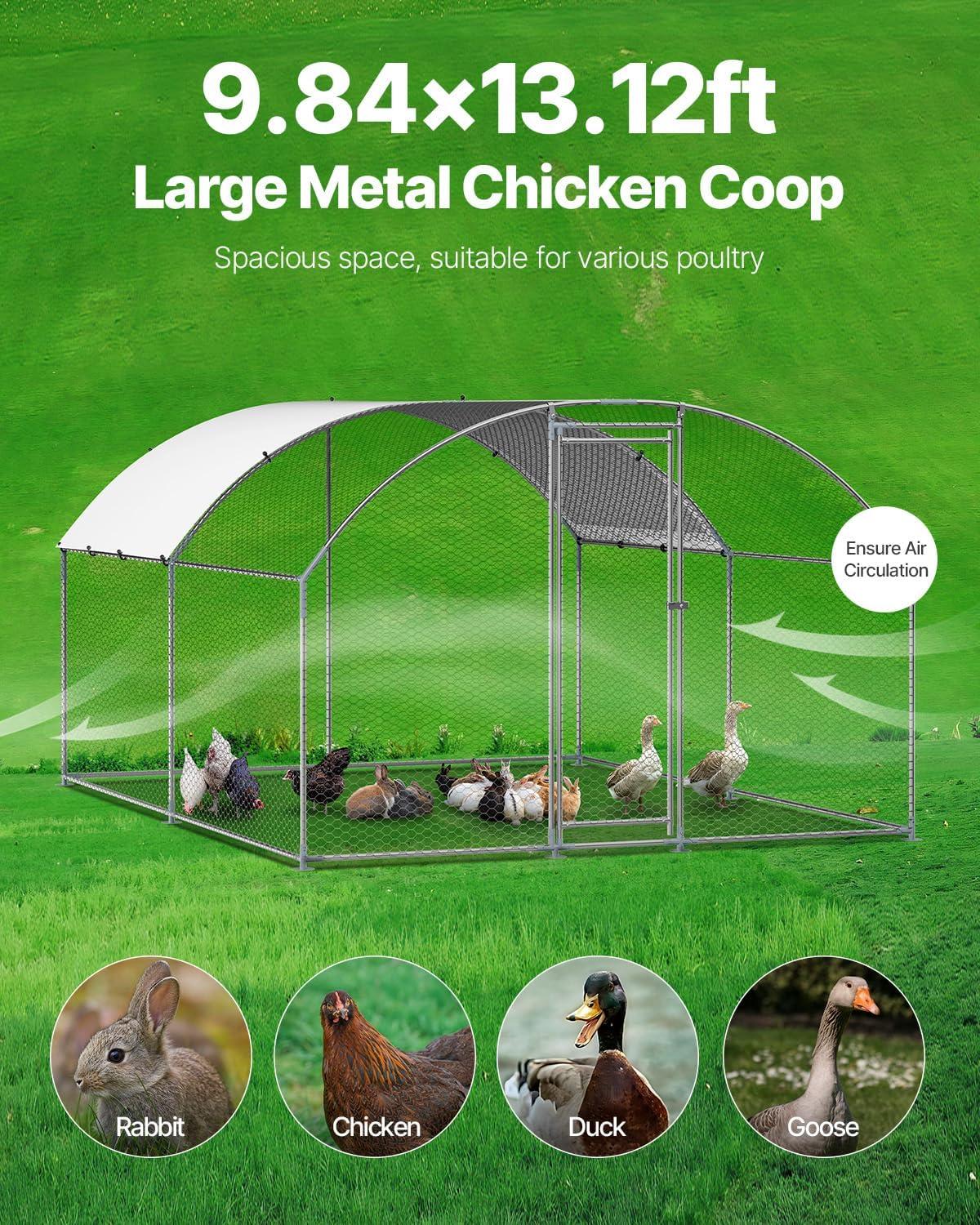 imageVEVOR Large Metal Chicken Coop with Run Walkin Chicken Coop for Yard with Waterproof Cover 65 x 98 x 65 ft Spire Roof Large Poultry Cage for Hen House Duck Coop and Rabbit RunDome Roof