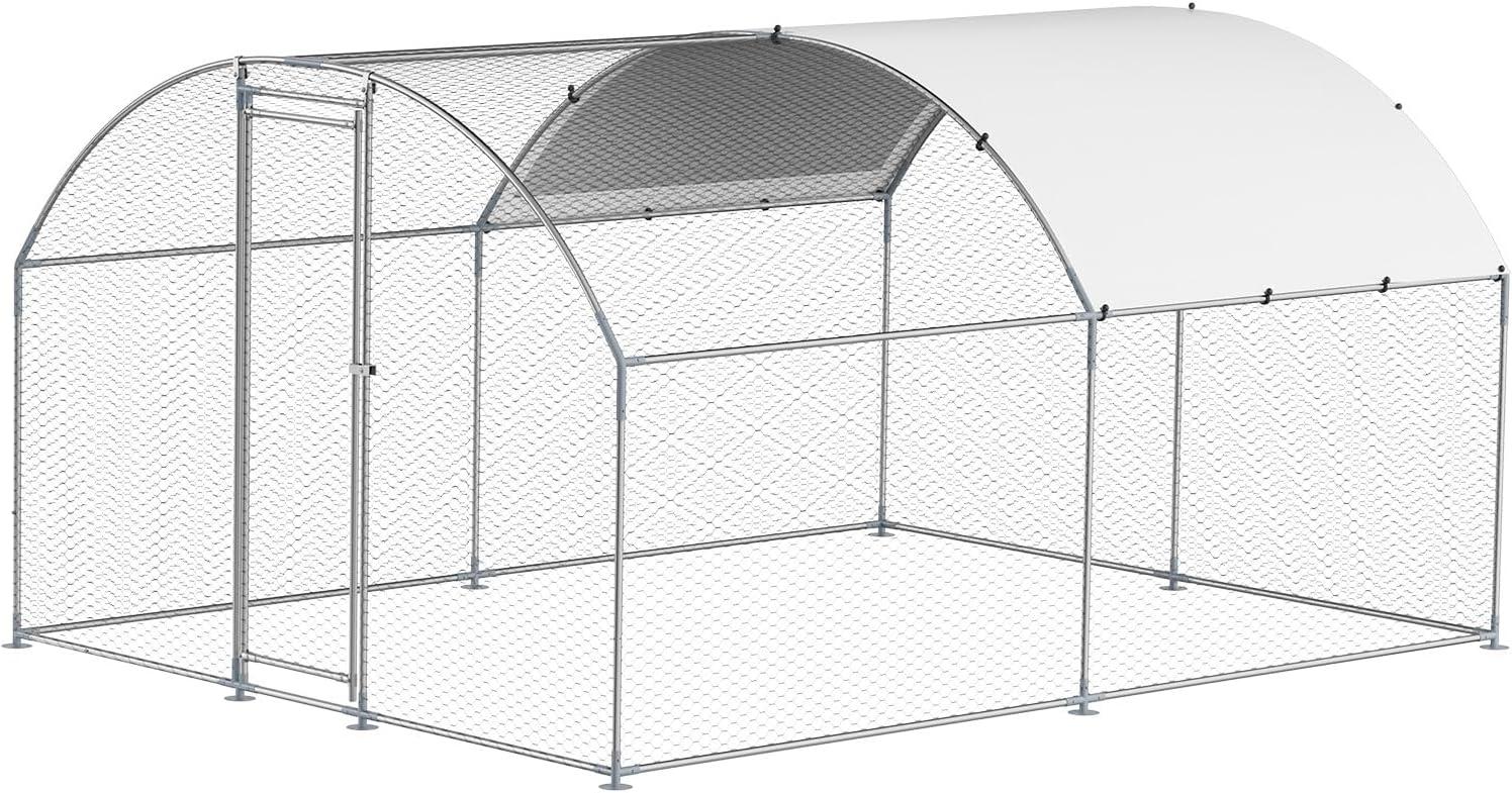 imageVEVOR Large Metal Chicken Coop with Run Walkin Chicken Coop for Yard with Waterproof Cover 65 x 98 x 65 ft Spire Roof Large Poultry Cage for Hen House Duck Coop and Rabbit RunDome Roof