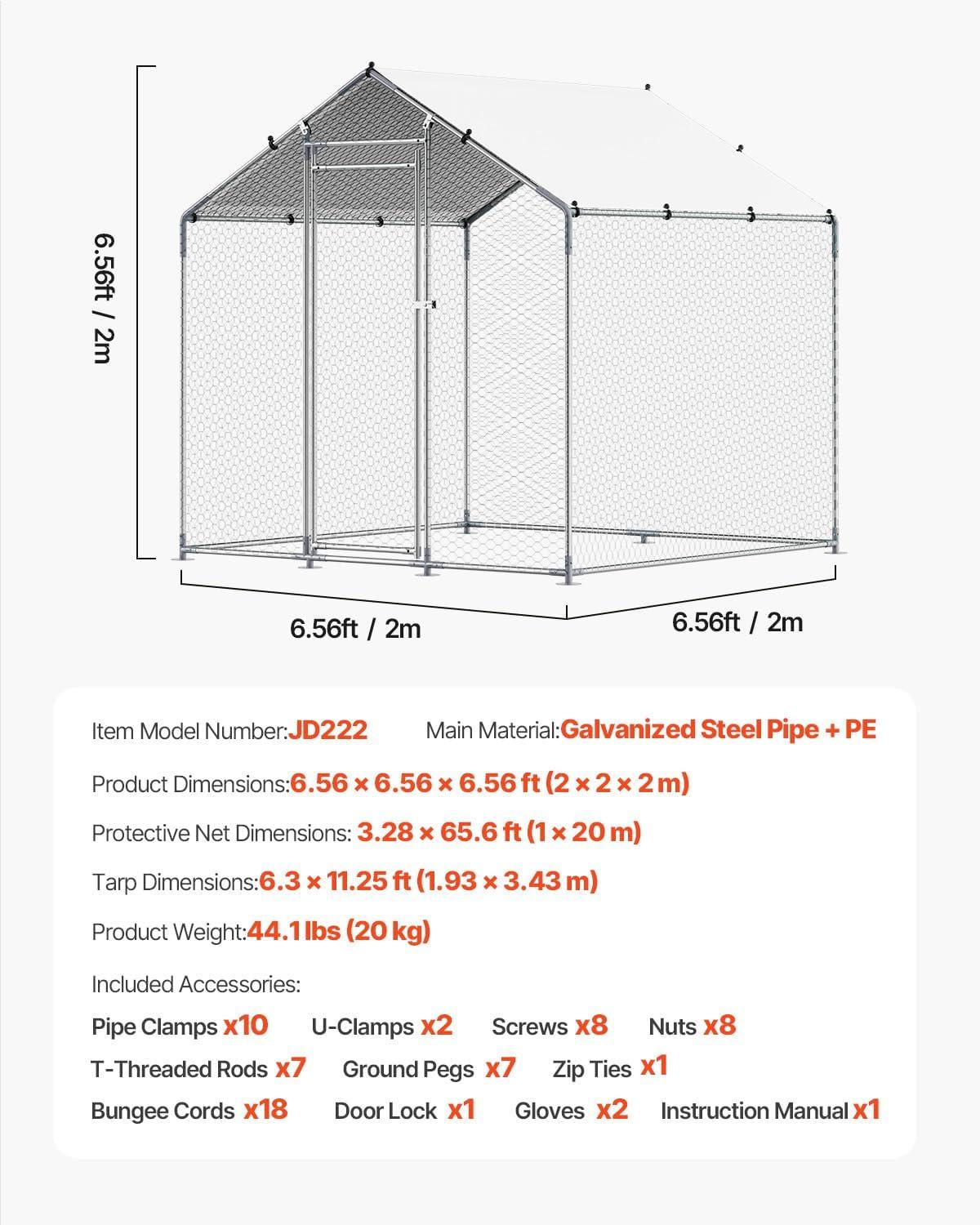 imageVEVOR Large Metal Chicken Coop with Run Walkin Chicken Coop for Yard with Waterproof Cover 65 x 98 x 65 ft Spire Roof Large Poultry Cage for Hen House Duck Coop and Rabbit RunSpire Roof