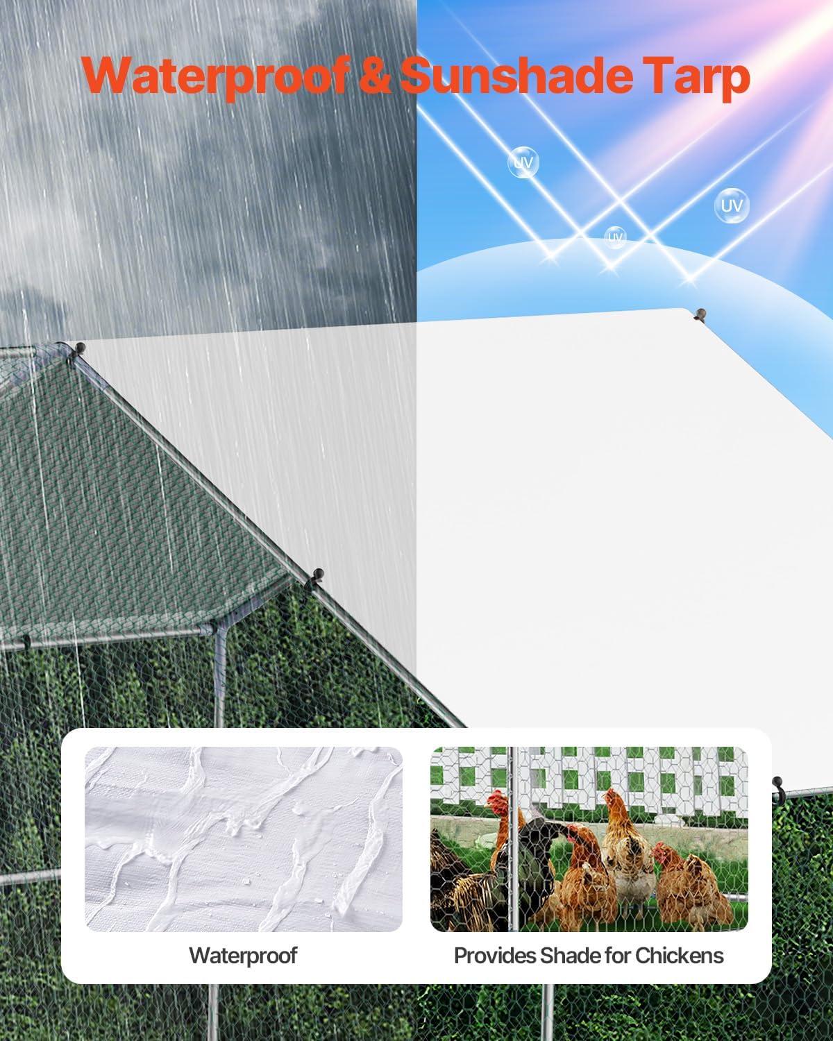 imageVEVOR Large Metal Chicken Coop with Run Walkin Chicken Coop for Yard with Waterproof Cover 65 x 98 x 65 ft Spire Roof Large Poultry Cage for Hen House Duck Coop and Rabbit RunSpire Roof