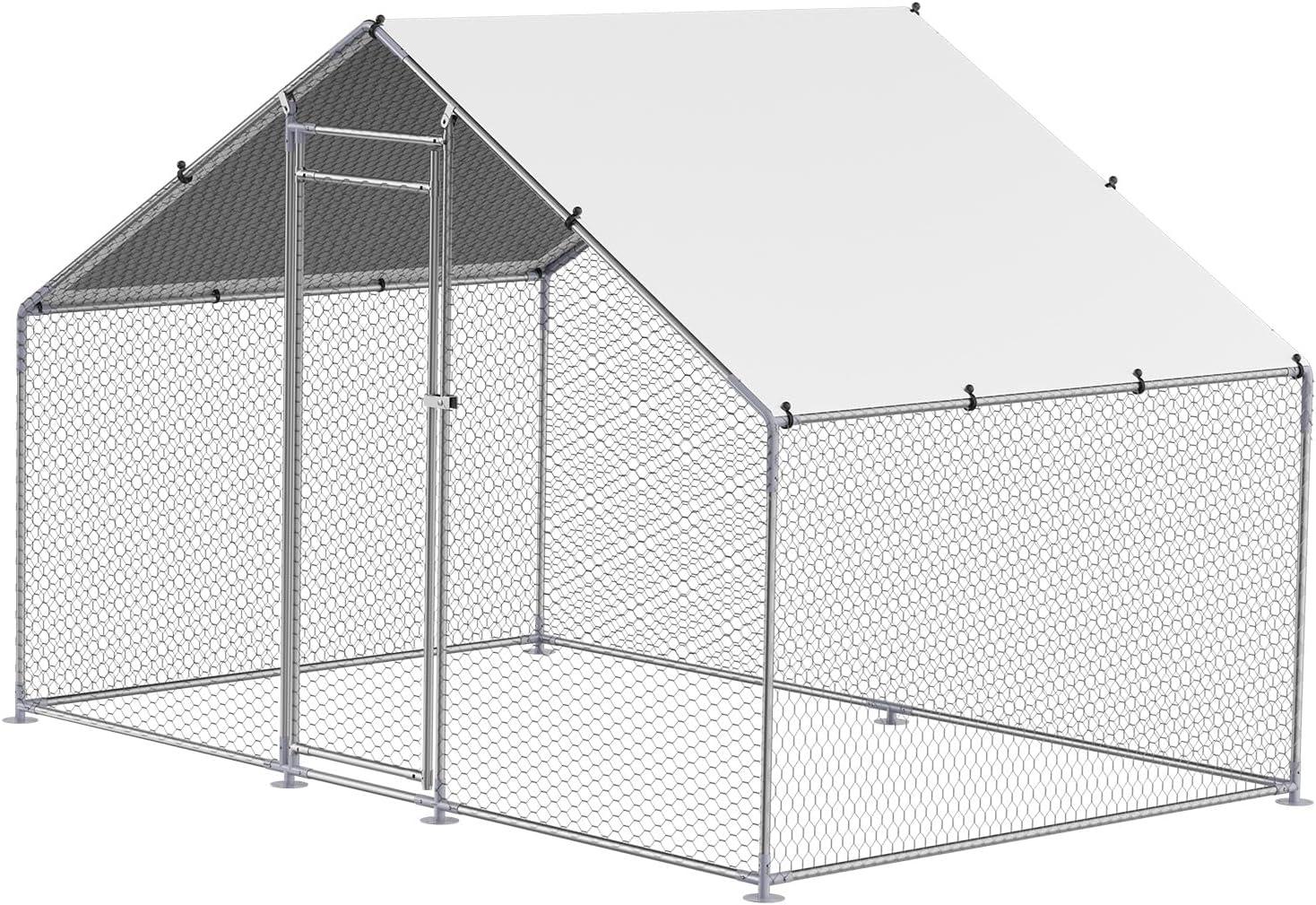 imageVEVOR Large Metal Chicken Coop with Run Walkin Chicken Coop for Yard with Waterproof Cover 65 x 98 x 65 ft Spire Roof Large Poultry Cage for Hen House Duck Coop and Rabbit RunSpire Roof