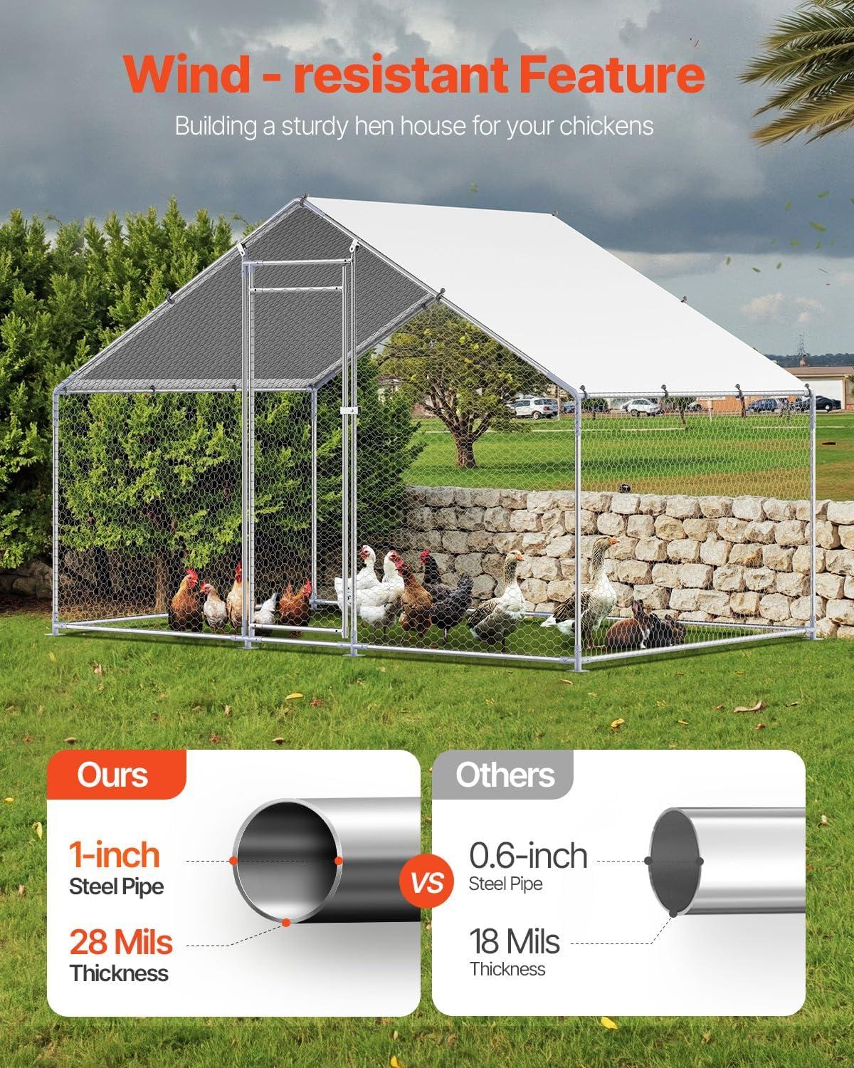 imageVEVOR Large Metal Chicken Coop with Run Walkin Chicken Coop for Yard with Waterproof Cover 65 x 98 x 65 ft Spire Roof Large Poultry Cage for Hen House Duck Coop and Rabbit RunSpire Roof
