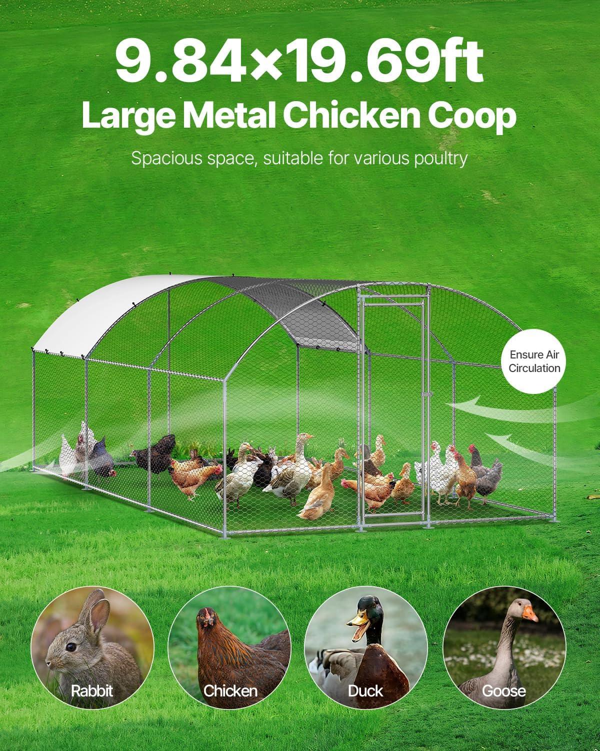 imageVEVOR Large Metal Chicken Coop with Run Walkin Chicken Coop for Yard with Waterproof Cover 65 x 98 x 65 ft Spire Roof Large Poultry Cage for Hen House Duck Coop and Rabbit RunDome Roof
