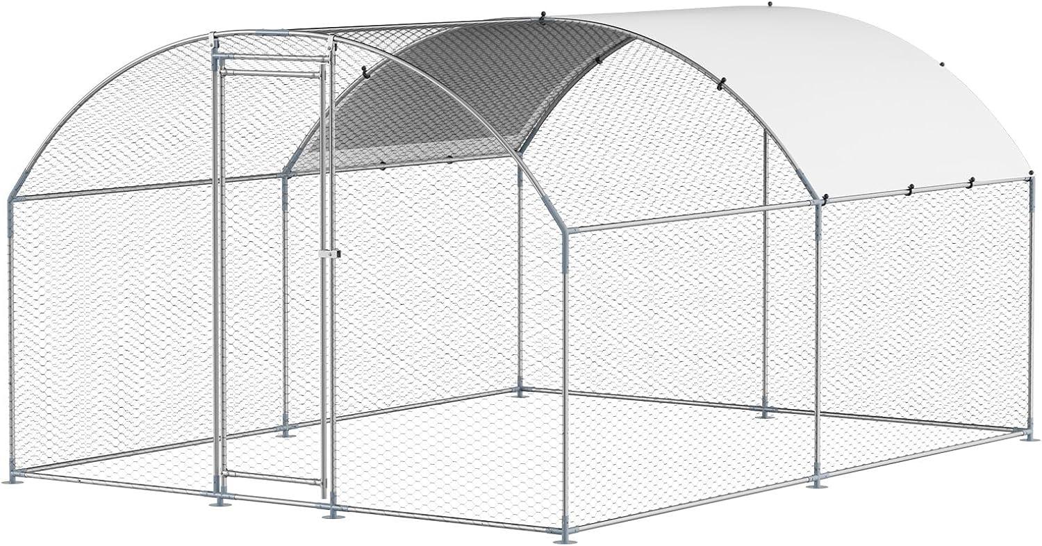imageVEVOR Large Metal Chicken Coop with Run Walkin Chicken Coop for Yard with Waterproof Cover 65 x 98 x 65 ft Spire Roof Large Poultry Cage for Hen House Duck Coop and Rabbit RunDome Roof