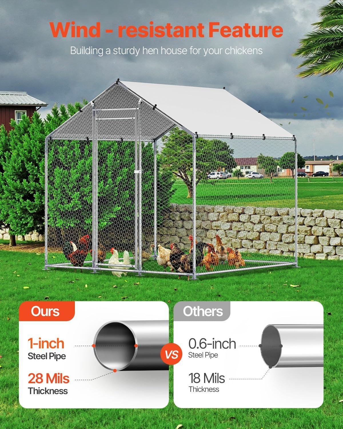 imageVEVOR Large Metal Chicken Coop with Run Walkin Chicken Coop for Yard with Waterproof Cover 65 x 98 x 65 ft Spire Roof Large Poultry Cage for Hen House Duck Coop and Rabbit RunSpire Roof