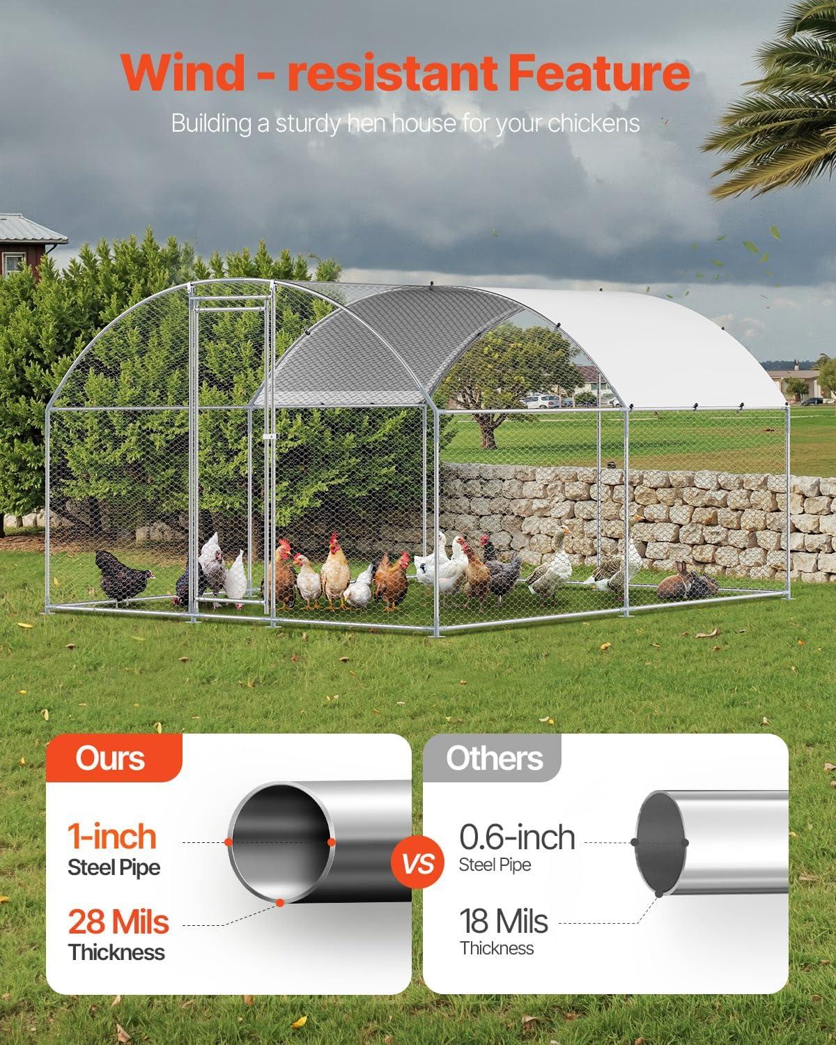 imageVEVOR Large Metal Chicken Coop with Run Walkin Chicken Coop for Yard with Waterproof Cover 65 x 98 x 65 ft Spire Roof Large Poultry Cage for Hen House Duck Coop and Rabbit RunDome Roof