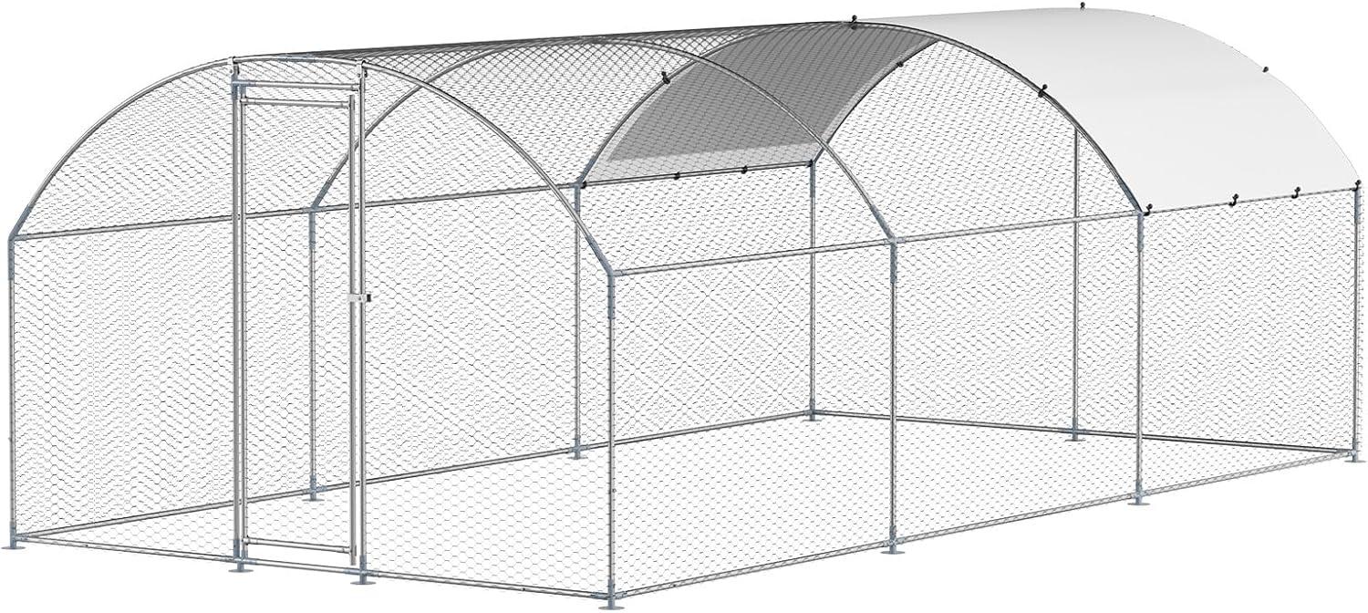 imageVEVOR Large Metal Chicken Coop with Run Walkin Chicken Coop for Yard with Waterproof Cover 65 x 98 x 65 ft Spire Roof Large Poultry Cage for Hen House Duck Coop and Rabbit RunDome Roof