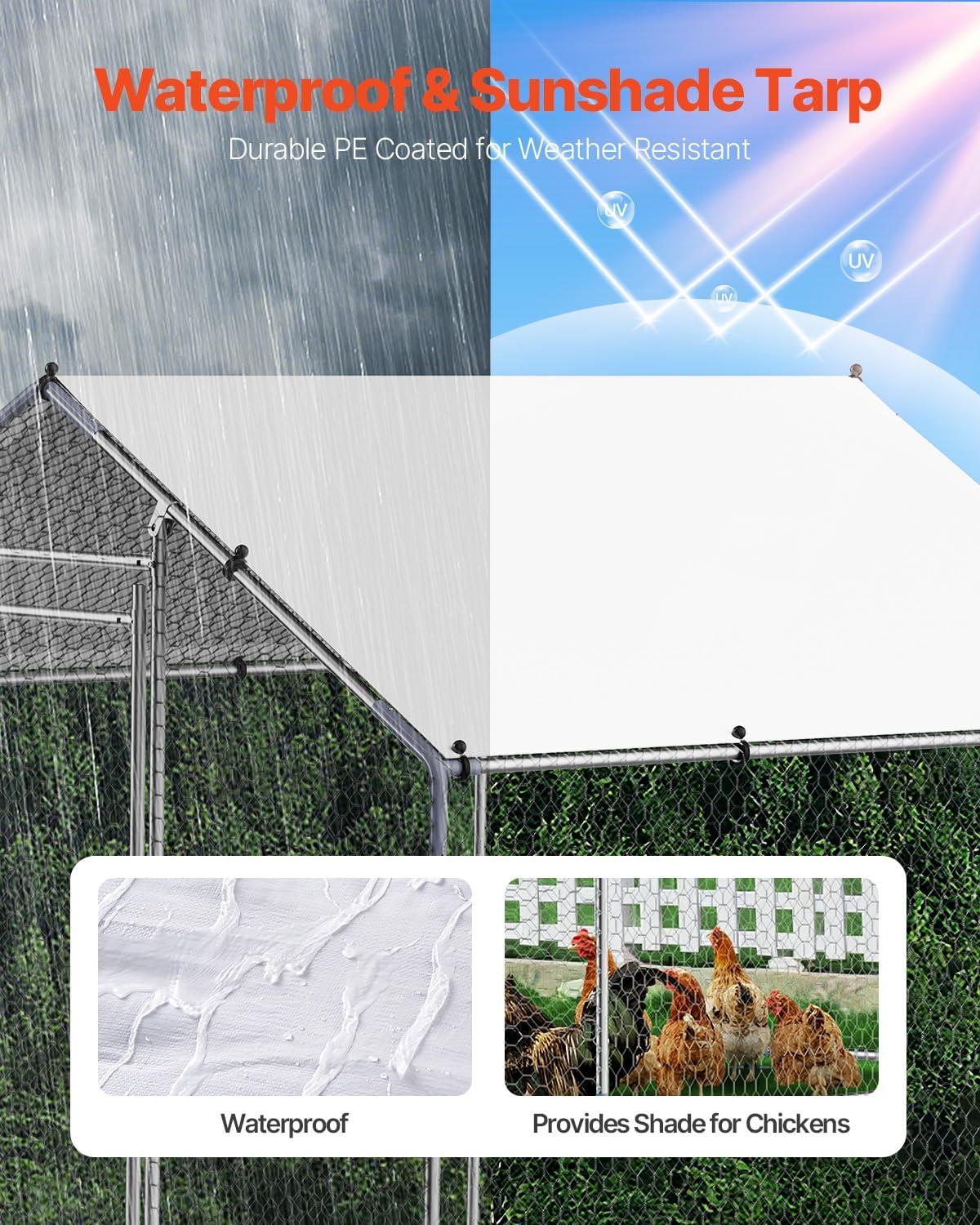 imageVEVOR Large Metal Chicken Coop with Run Walkin Chicken Coop for Yard with Waterproof Cover 65 x 98 x 65 ft Spire Roof Large Poultry Cage for Hen House Duck Coop and Rabbit RunSpire Roof