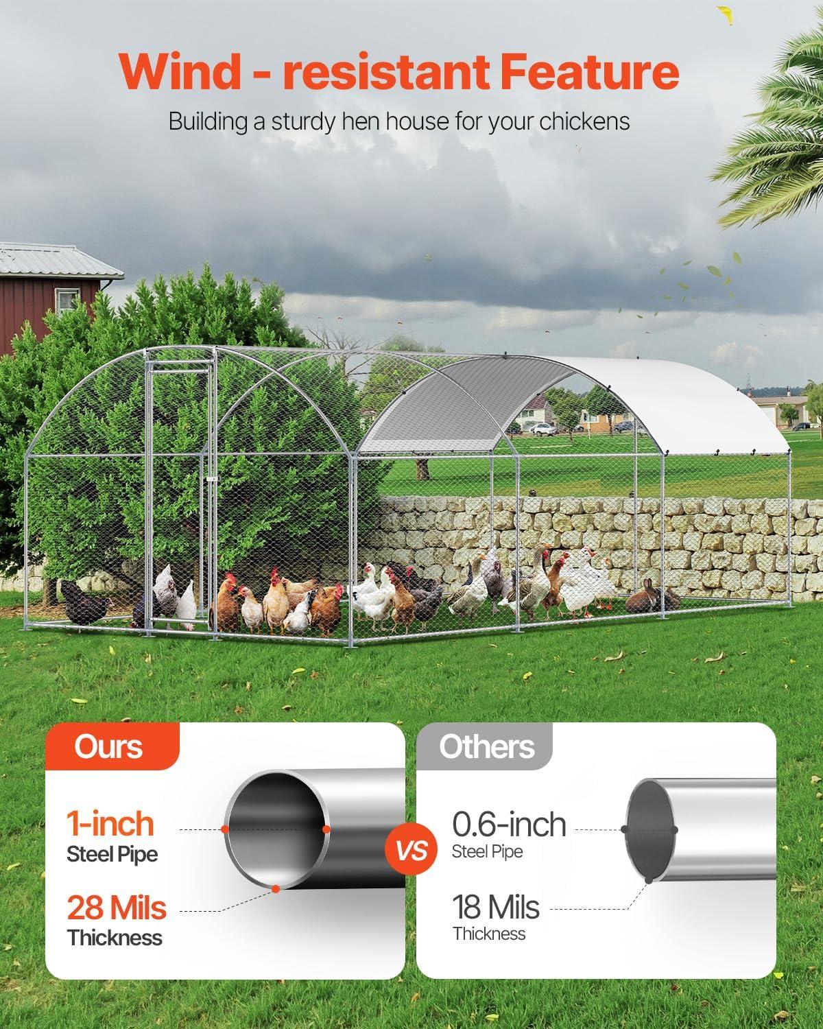 imageVEVOR Large Metal Chicken Coop with Run Walkin Chicken Coop for Yard with Waterproof Cover 65 x 98 x 65 ft Spire Roof Large Poultry Cage for Hen House Duck Coop and Rabbit RunDome Roof