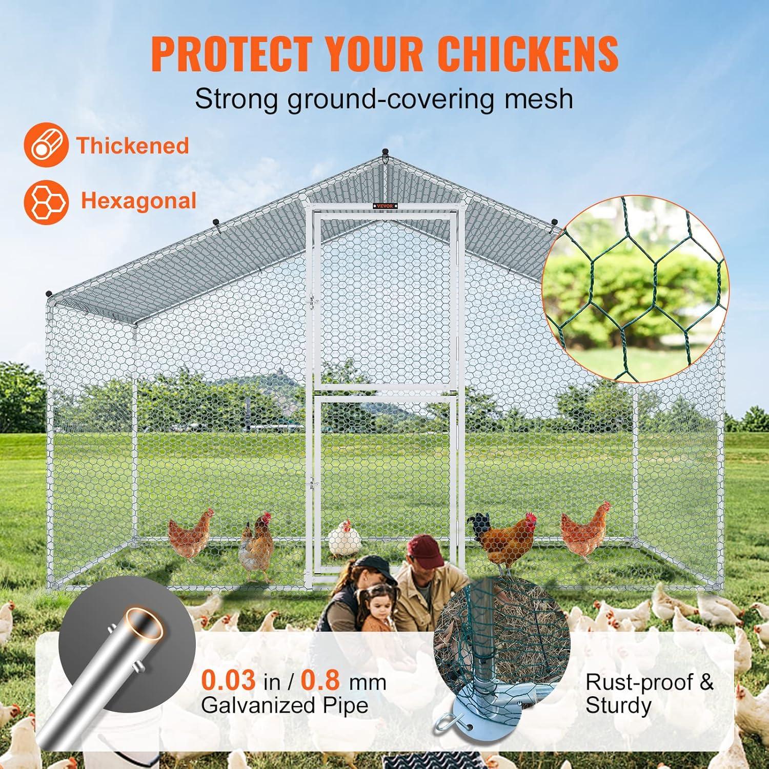 imageVEVOR Large Metal Chicken Coop with Run Walkin Chicken Coop for Yard with Waterproof Cover 65 x 98 x 65 ft Spire Roof Large Poultry Cage for Hen House Duck Coop and Rabbit RunSpire Roof with Split Door