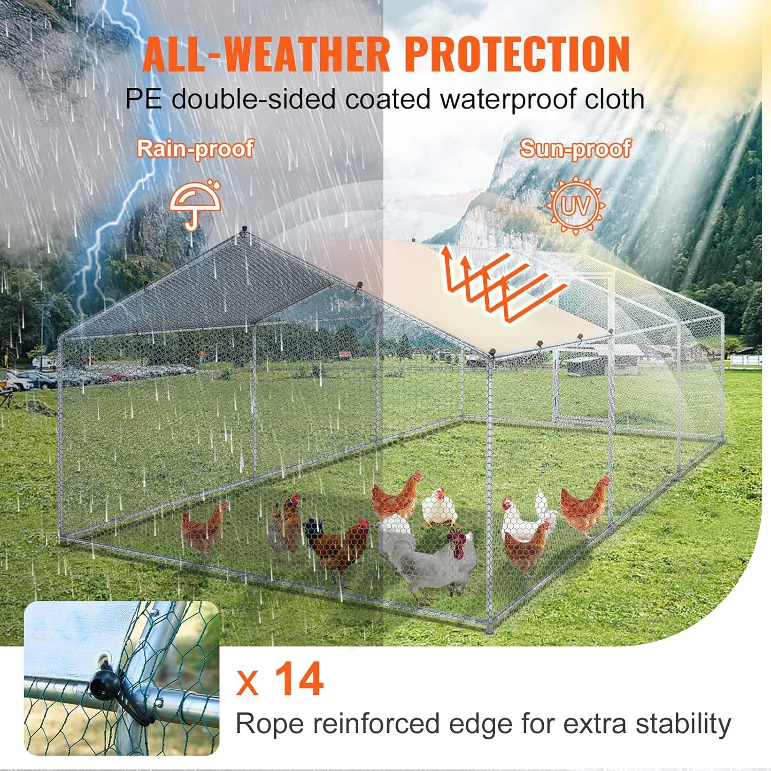 imageVEVOR Large Metal Chicken Coop with Run Walkin Chicken Coop for Yard with Waterproof Cover 65 x 98 x 65 ft Spire Roof Large Poultry Cage for Hen House Duck Coop and Rabbit RunSpire Roof with Split Door