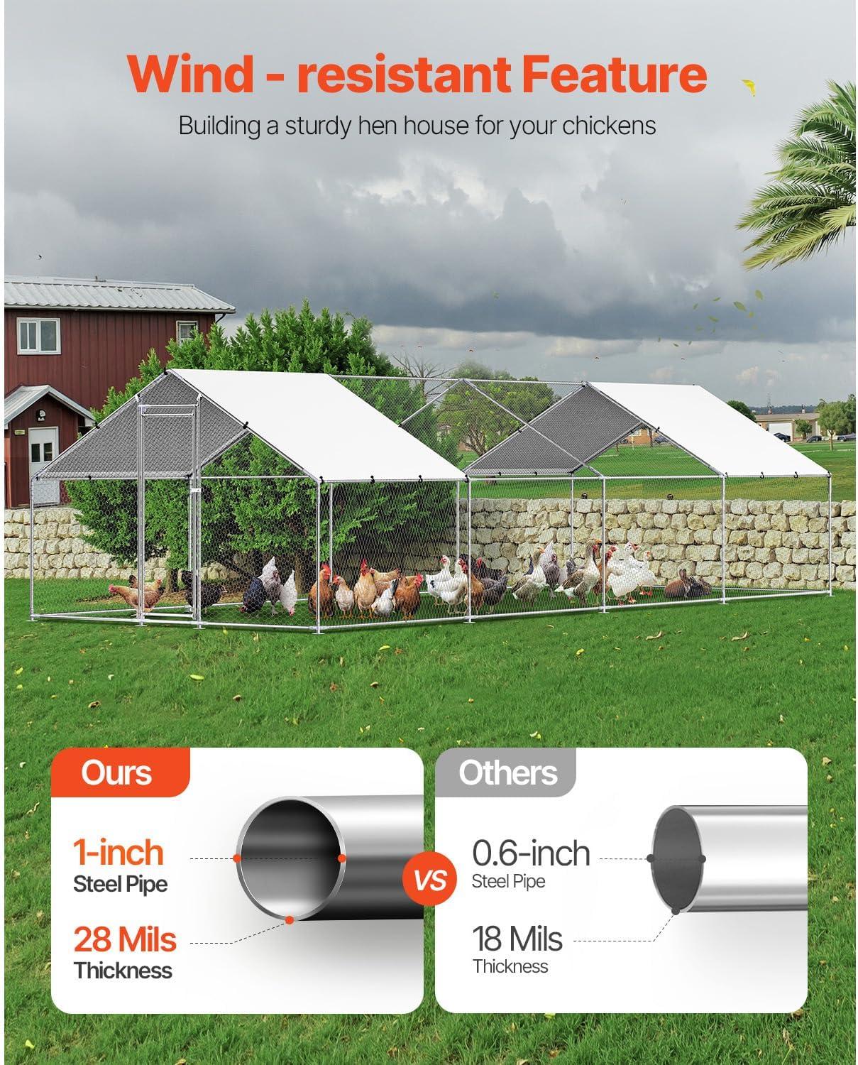 imageVEVOR Large Metal Chicken Coop with Run Walkin Chicken Coop for Yard with Waterproof Cover 65 x 98 x 65 ft Spire Roof Large Poultry Cage for Hen House Duck Coop and Rabbit RunSpire Roof