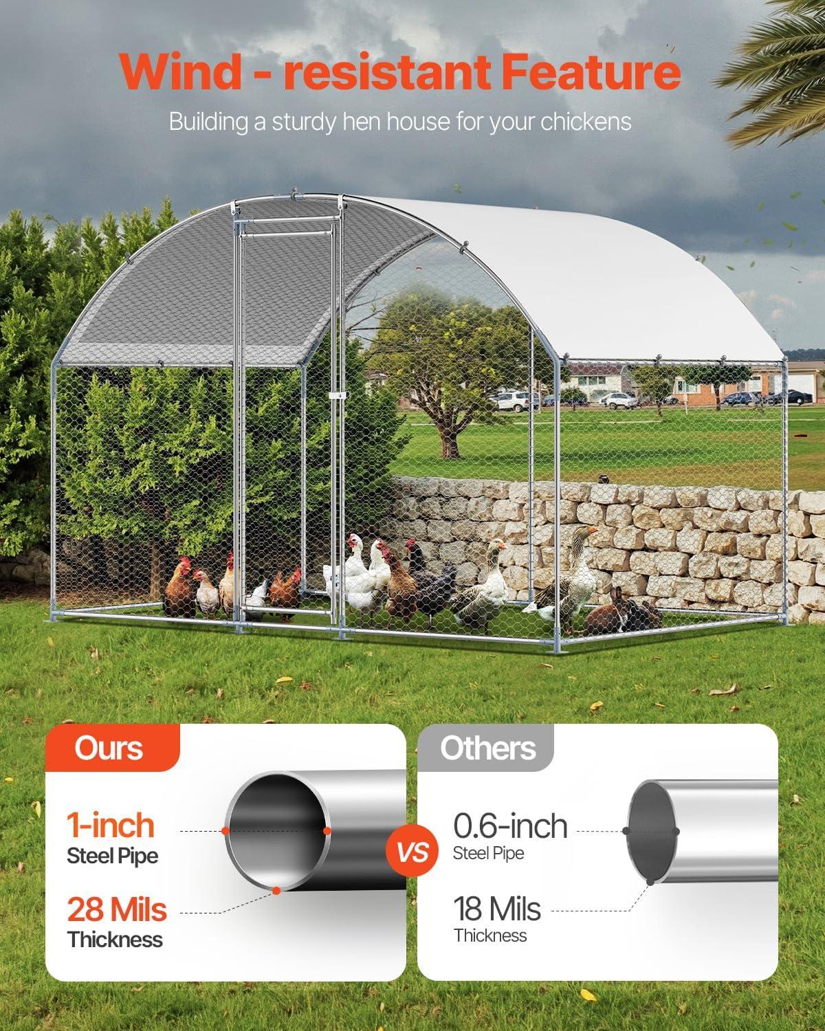 imageVEVOR Large Metal Chicken Coop with Run Walkin Chicken Coop for Yard with Waterproof Cover 65 x 98 x 65 ft Spire Roof Large Poultry Cage for Hen House Duck Coop and Rabbit RunDome Roof