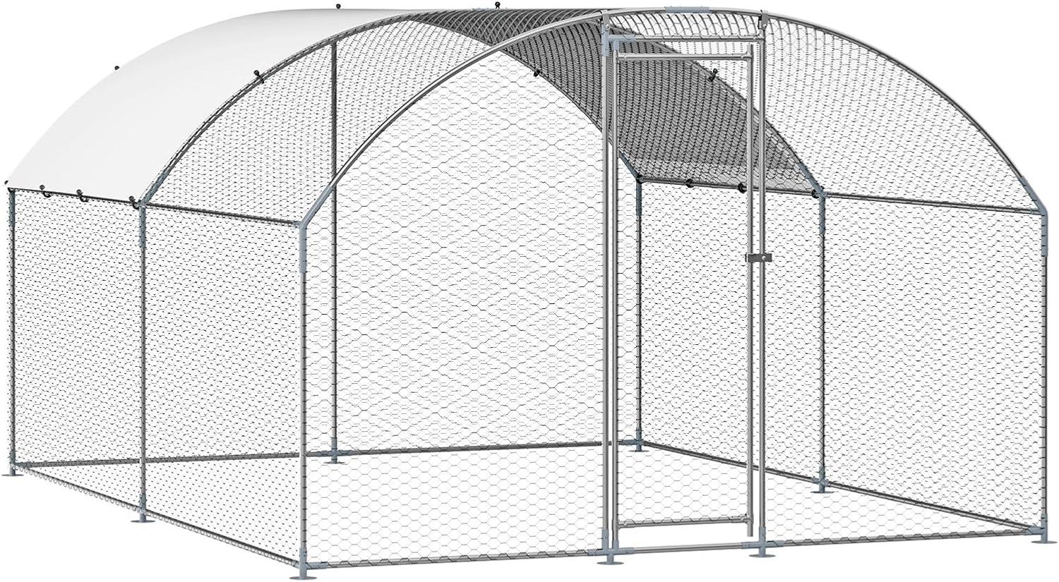 imageVEVOR Large Metal Chicken Coop with Run Walkin Chicken Coop for Yard with Waterproof Cover 65 x 98 x 65 ft Spire Roof Large Poultry Cage for Hen House Duck Coop and Rabbit RunDome Roof