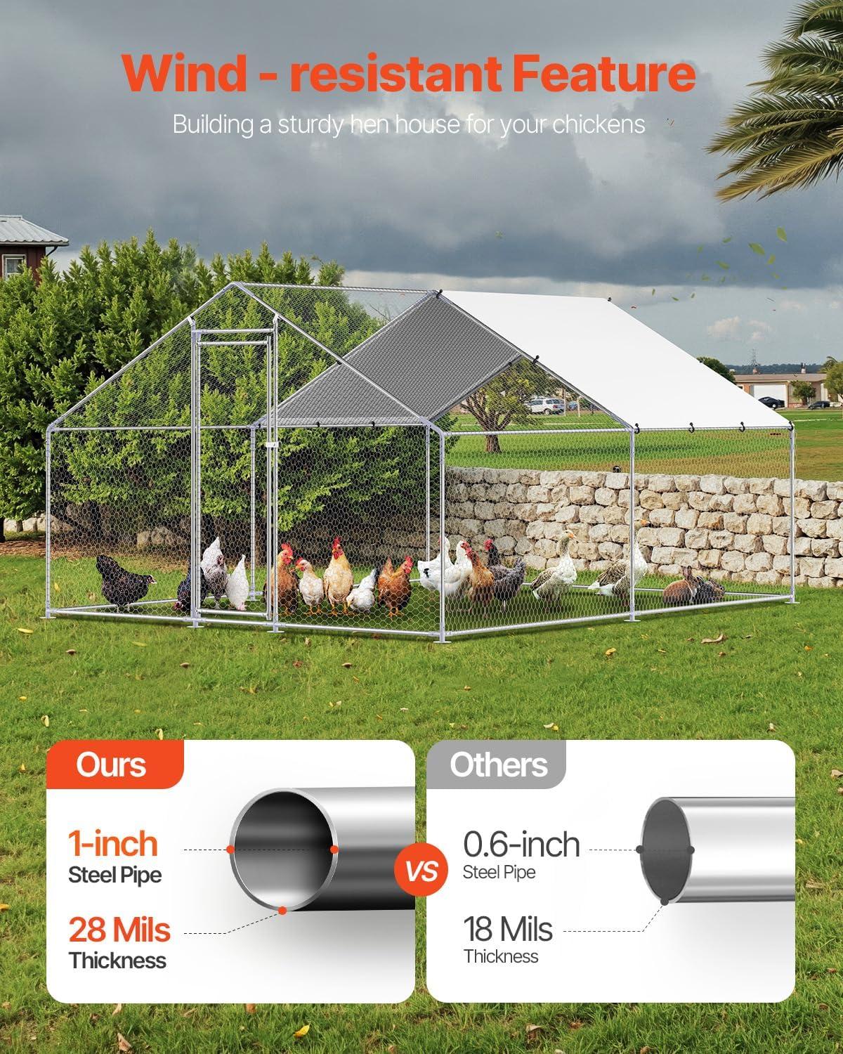 imageVEVOR Large Metal Chicken Coop with Run Walkin Chicken Coop for Yard with Waterproof Cover 65 x 98 x 65 ft Spire Roof Large Poultry Cage for Hen House Duck Coop and Rabbit RunSpire Roof