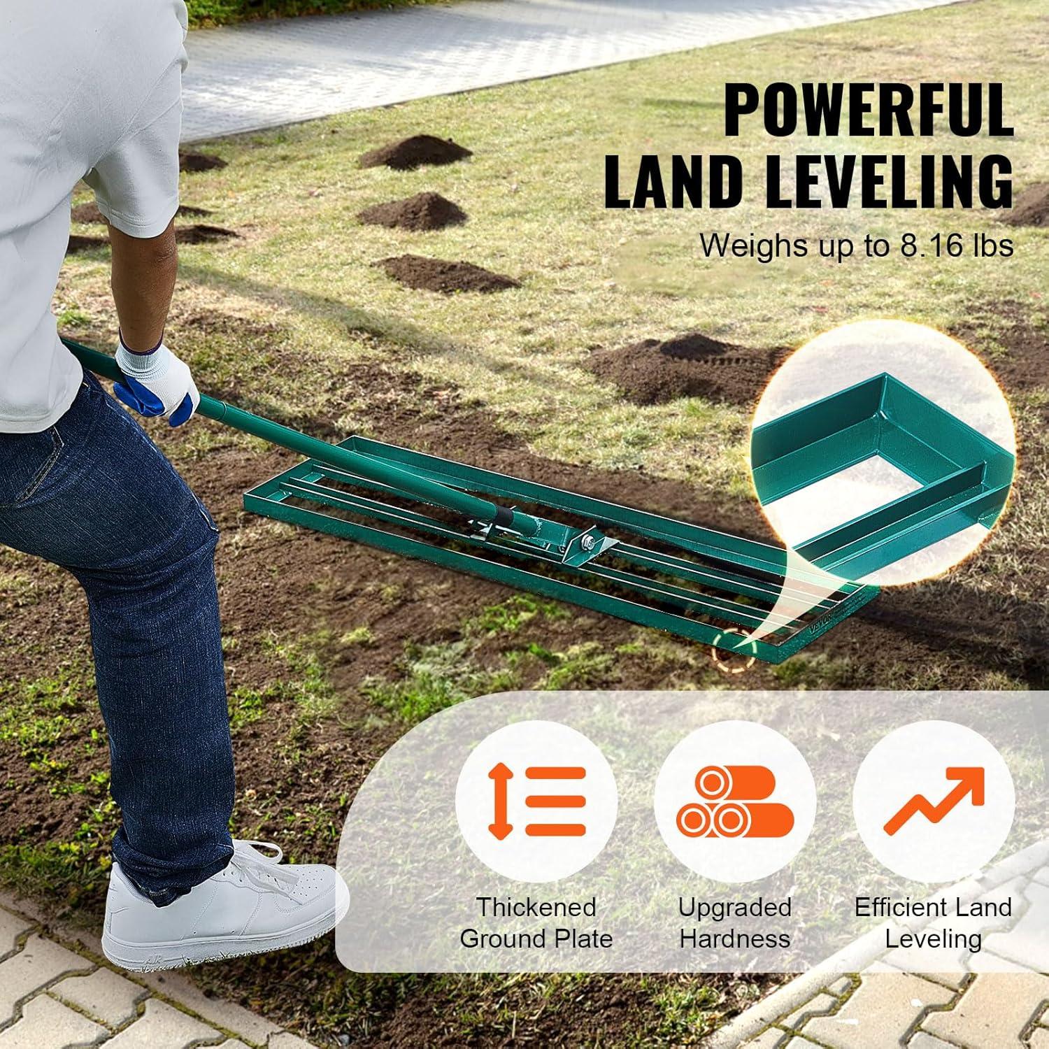 imageVEVOR Lawn Leveling Rake 48quotquotx10quotquot Level Lawn Tool HeavyDuty Lawn Leveler with 78quotquot Steel Extended Handle Yard Leveling Rake Suit for Garden Golf Lawn Farm Green36x10