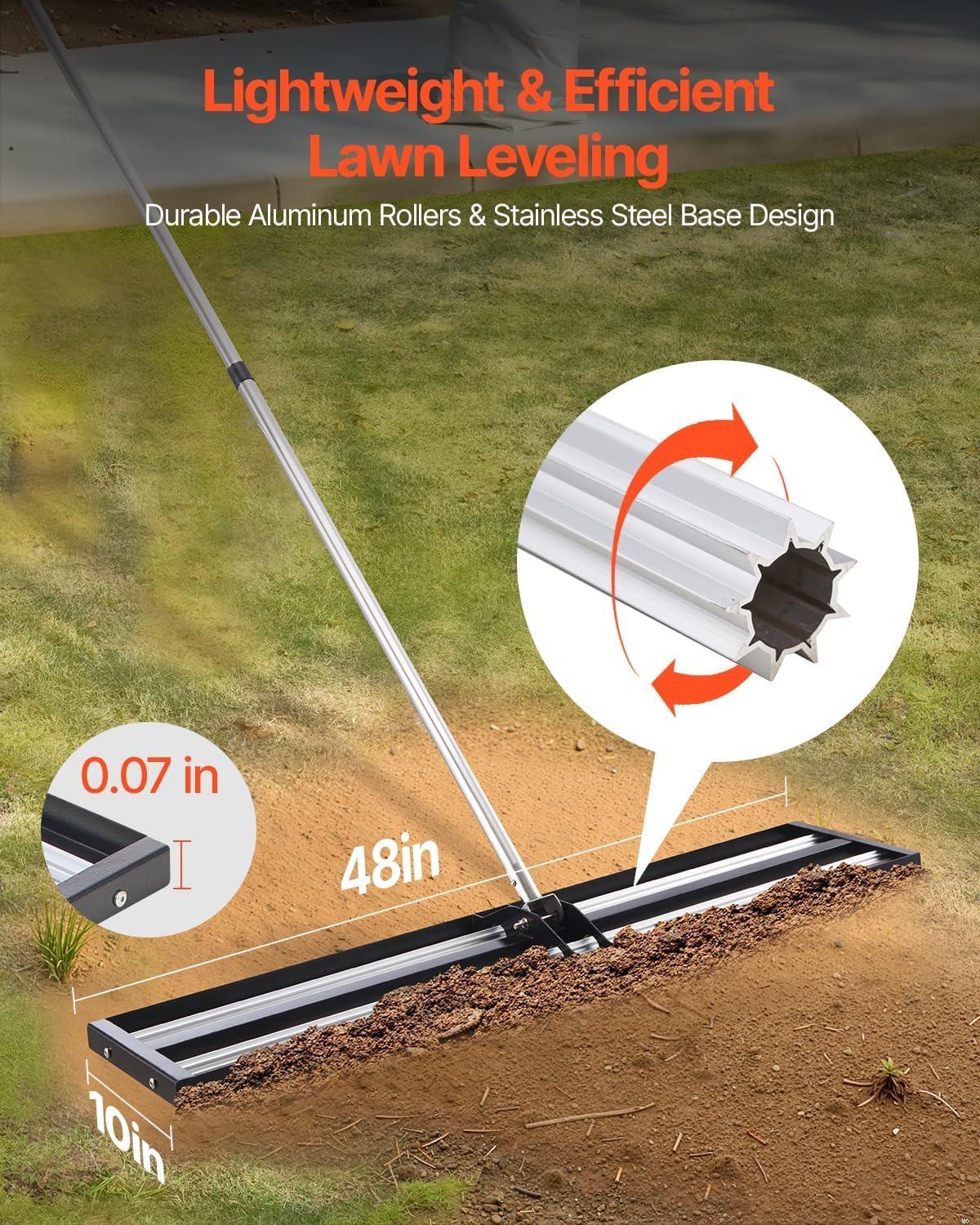 imageVEVOR Lawn Leveling Rake 48quotquotx10quotquot Level Lawn Tool HeavyDuty Lawn Leveler with 78quotquot Steel Extended Handle Yard Leveling Rake Suit for Garden Golf Lawn Farm Green48x10
